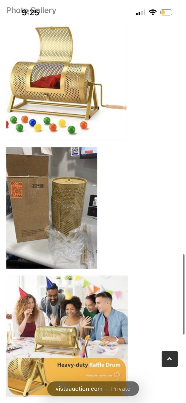 Raffle Drum 15″ x 7″ Holds 3,000 Tickets Metal Spinner w/ Stand, Gold