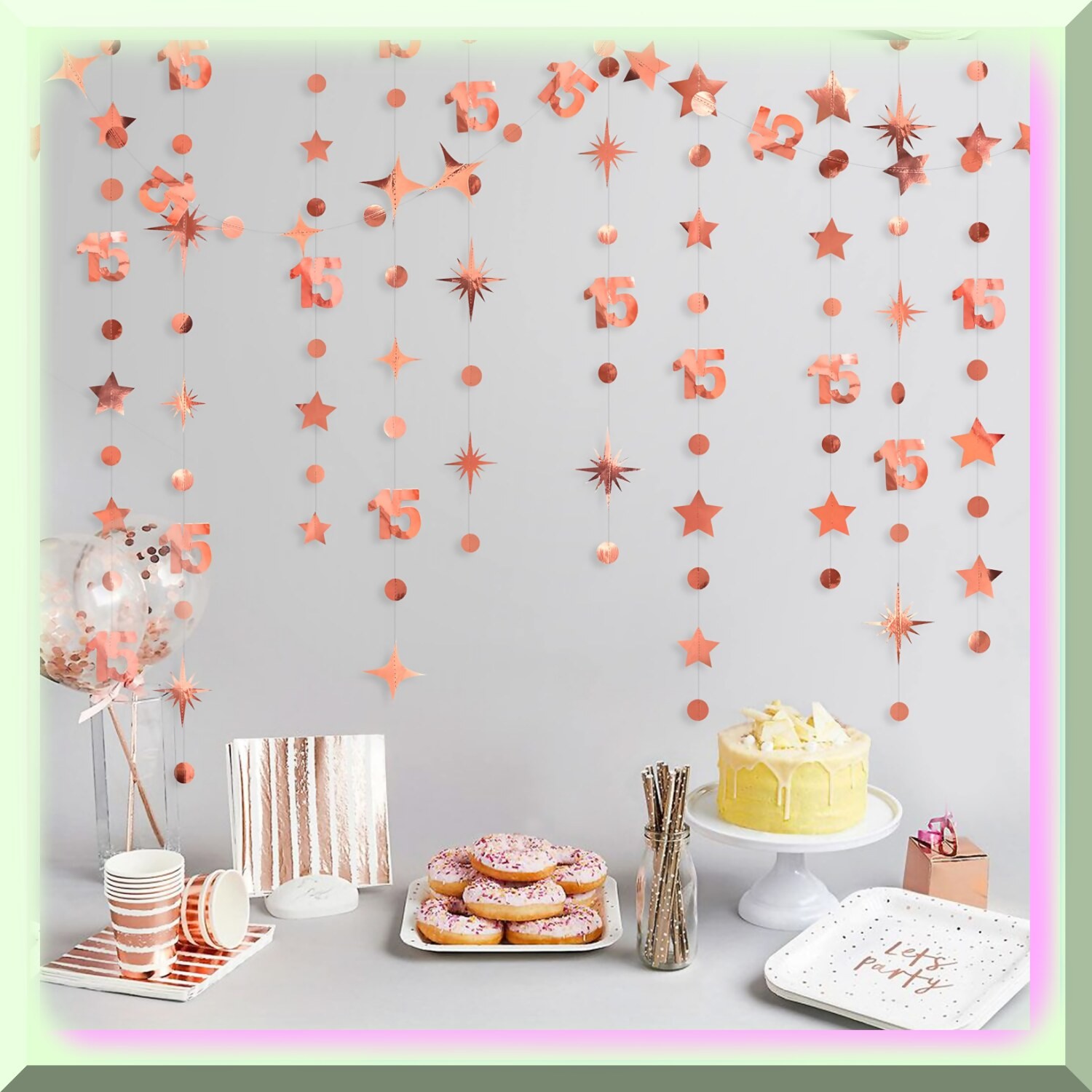 Rose Gold 15th Birthday Celebration Kit with Number 15