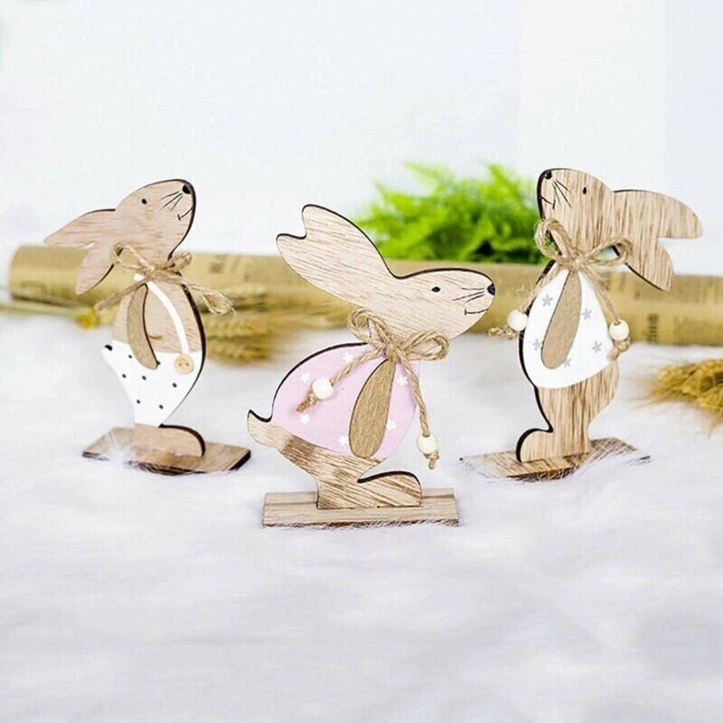 Mini Cute Decor Gift Wooden Bunny Wood Easter Rabbit Home Accessories Ornaments
