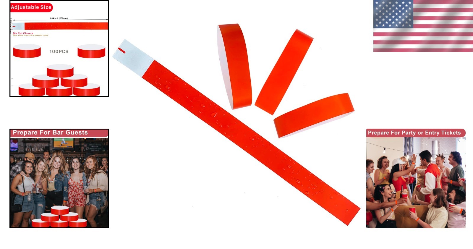 100 Count Lightweight Red Event Wristbands – Durable & Tamper-Resistant