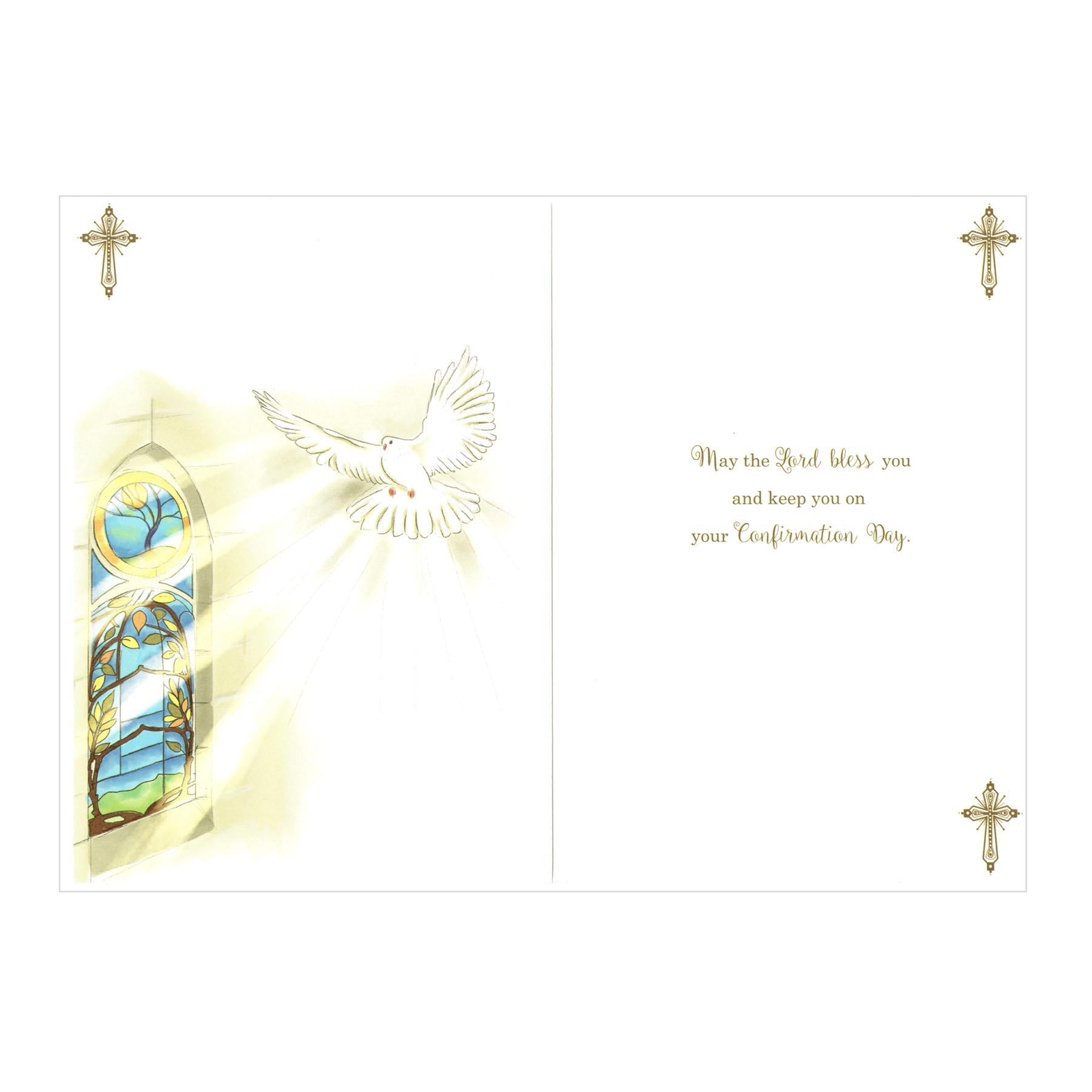 Confirmation Card with Foil Detail and White Envelope – Stain Glass B