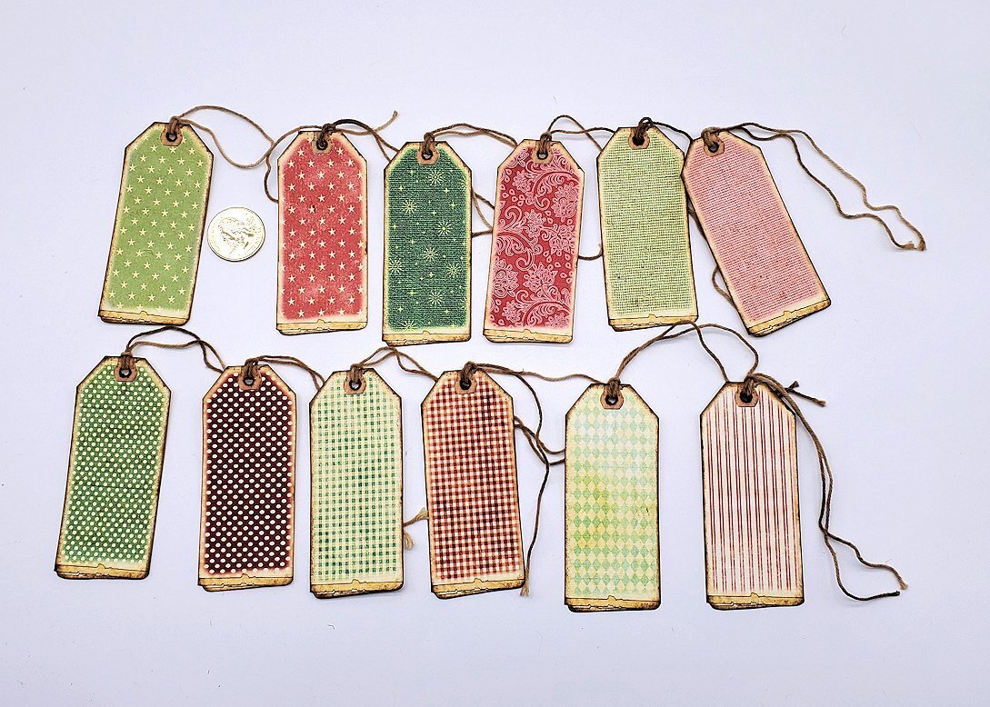 12-Christmas-Vintage Style-Holiday-Linen Cardstock-Gift-Hang-Tags