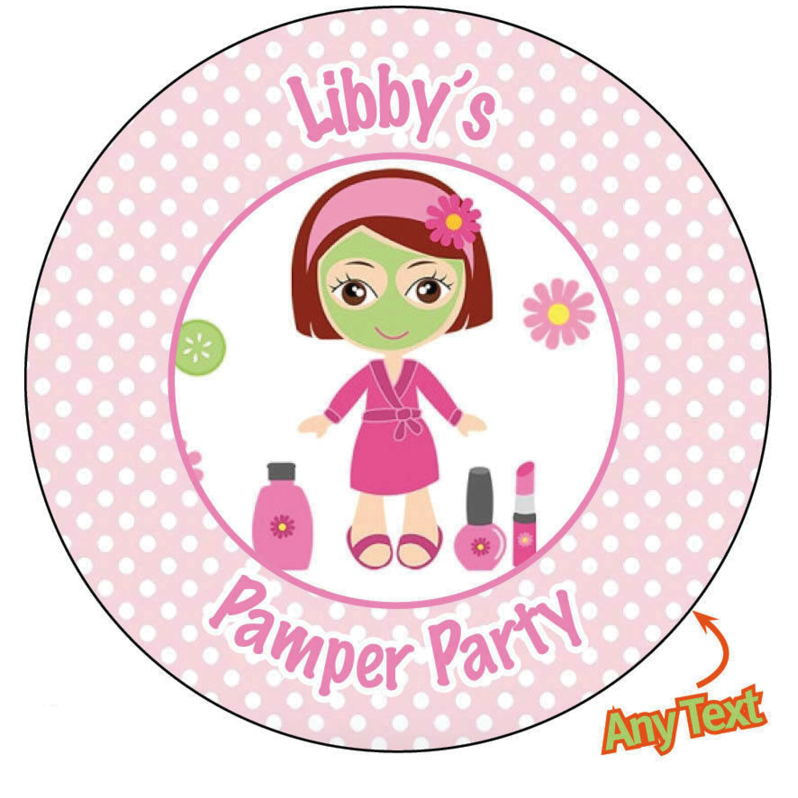 Personalised Pamper Pink Birthday Party Bag Stickers Thank you Sweet Cone – 743