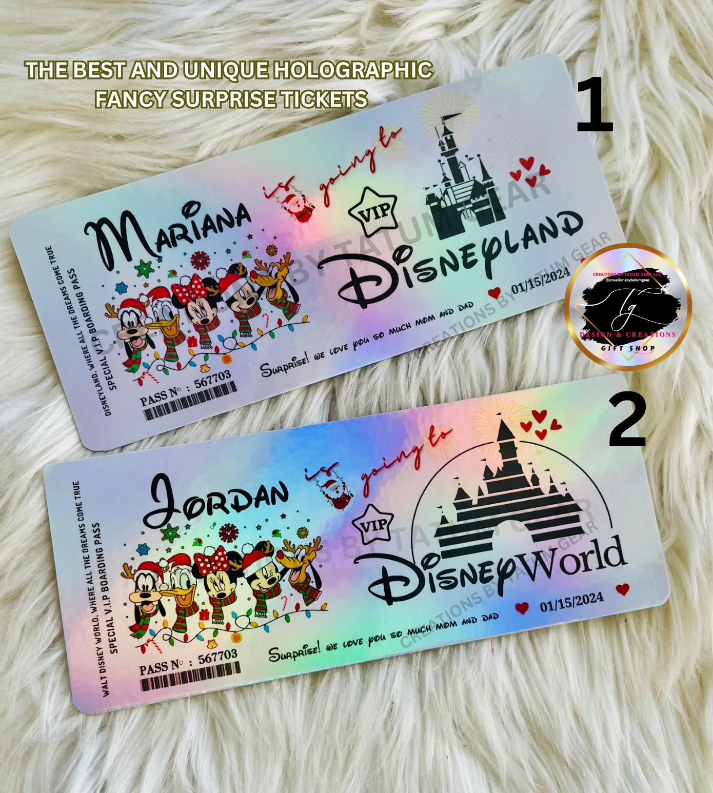 Physical Holographic Unique Personalized Surprise Reveal Ticket Disney Christmas