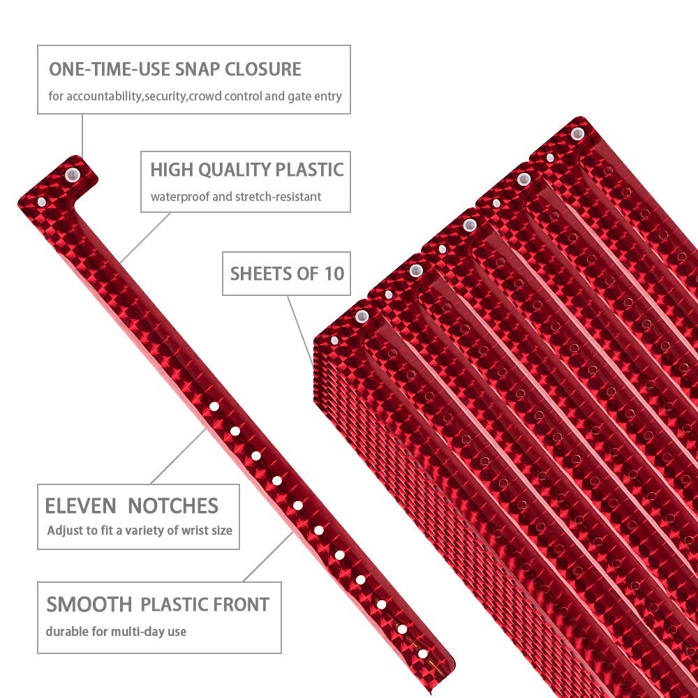 Red Holographic Plastic Party Wristbands Events Festival Club Concerts 100 PCS