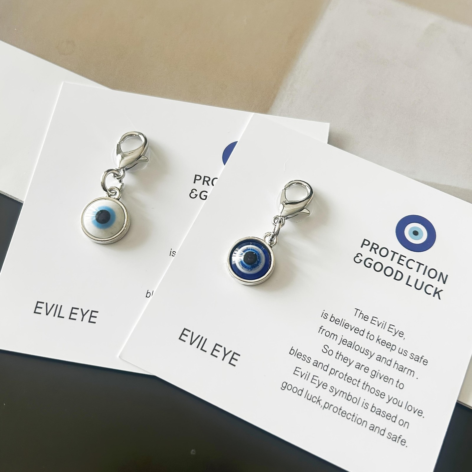 Handmade Evil Eye Keychain Couples Lucky Gift with Inspirational Card fr Him Her
