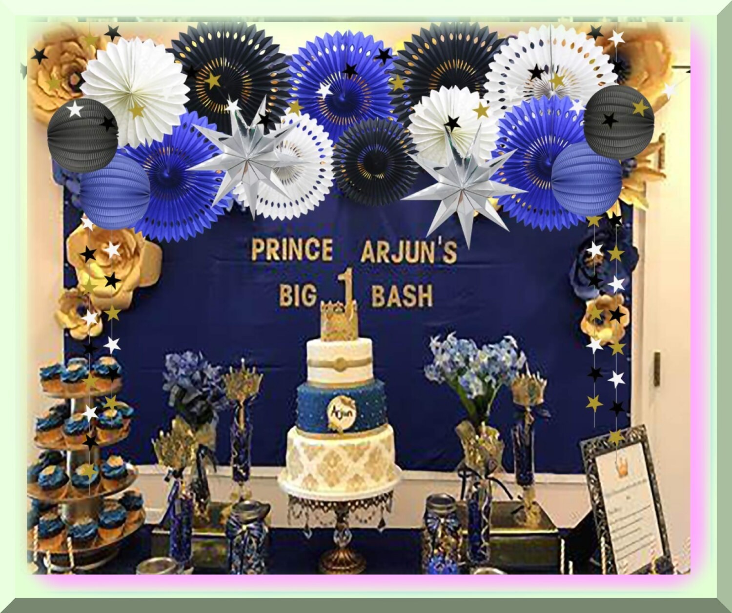 Navy Blue, White, and Black Hanging Party Decor Set