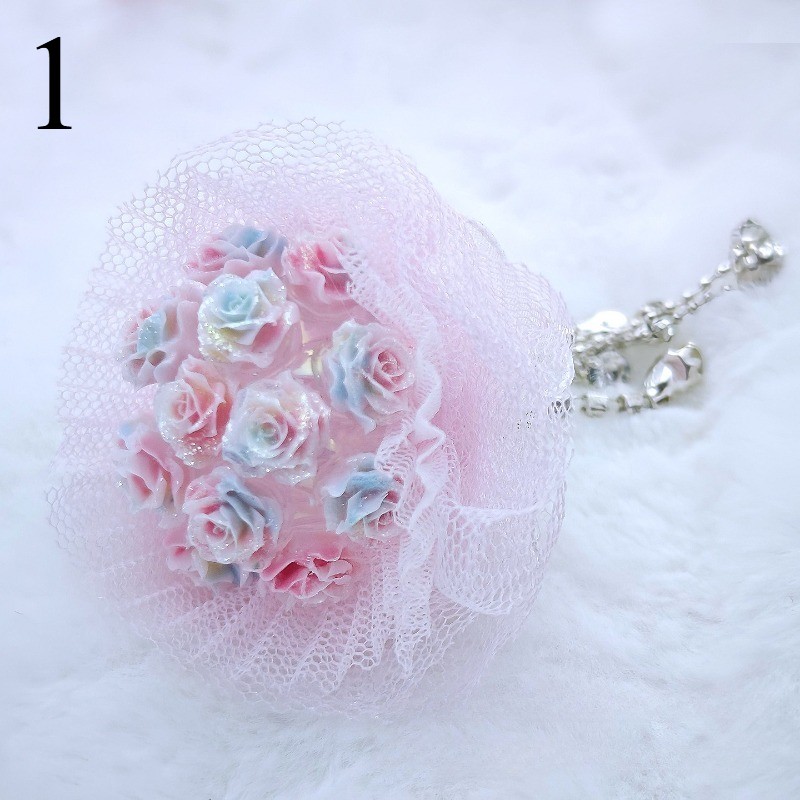 1PC Handmade Beaded Pens Decor with Hole Fringe Chain DIY Mini Lace Rose Bouquet