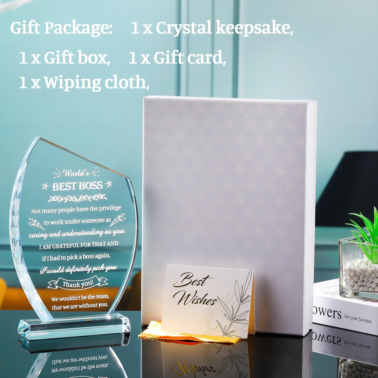 Movdyka Boss Gifts for Men Women Crystal Keepsakes Plaque World’s Best Boss G…