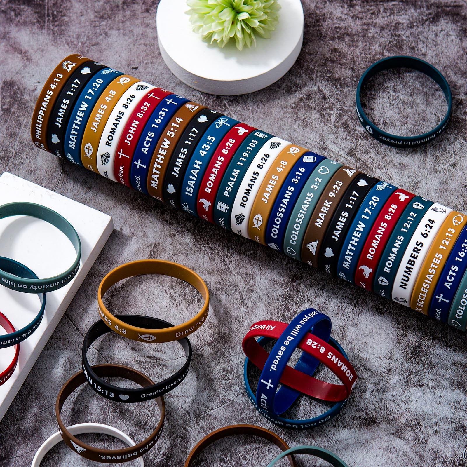 100 Pcs Religious Silicone Wristbands Bible Verse Rubber Bracelets for Men Women