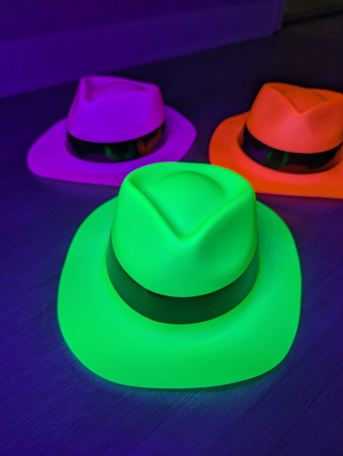 Set of 10 Neon Plastic Fedora Party Hats Glow Party 80’s Party