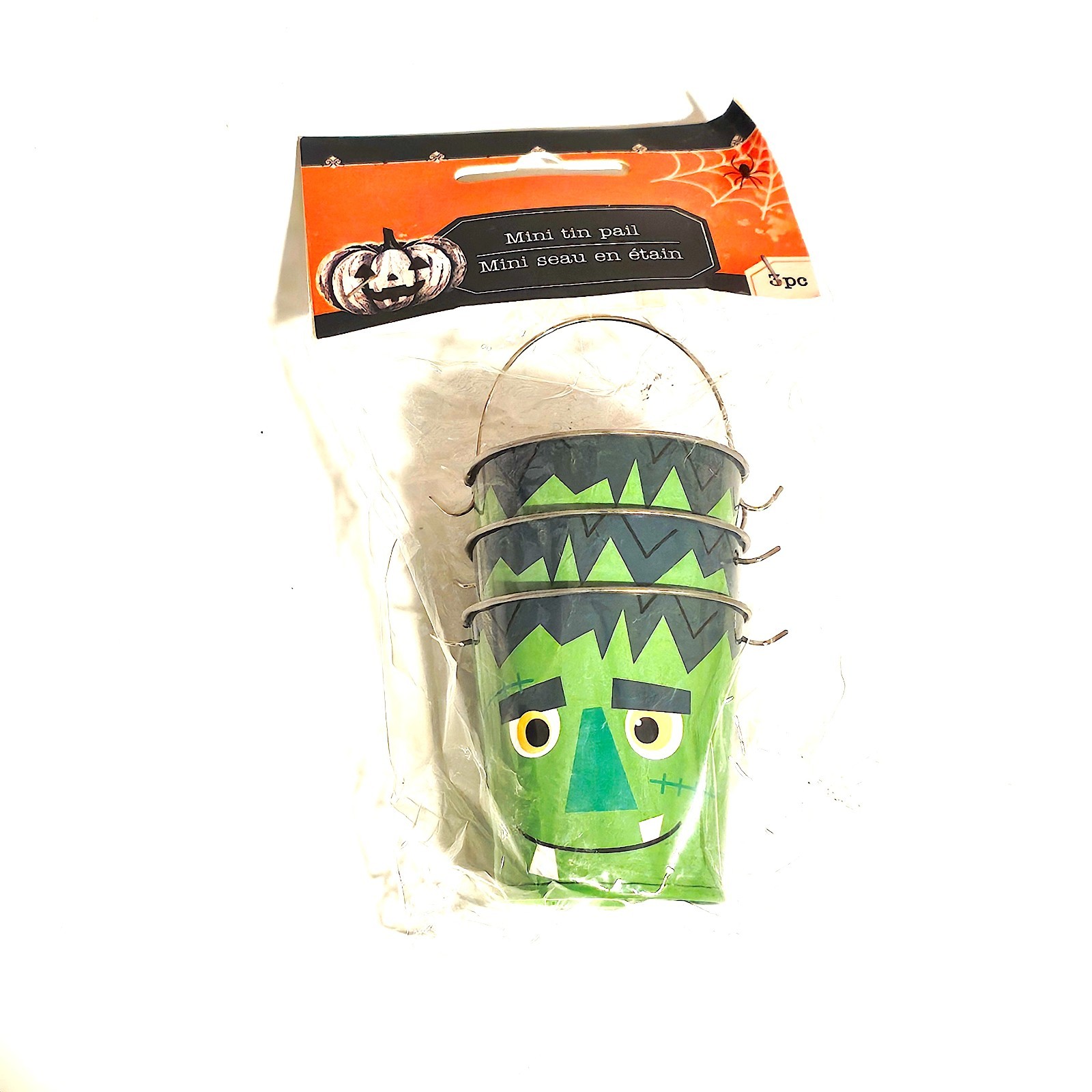 Mini Tin Pails Frankenstein 3pc Candy Party Favor Bucket, 6 Inch, Small Gifts