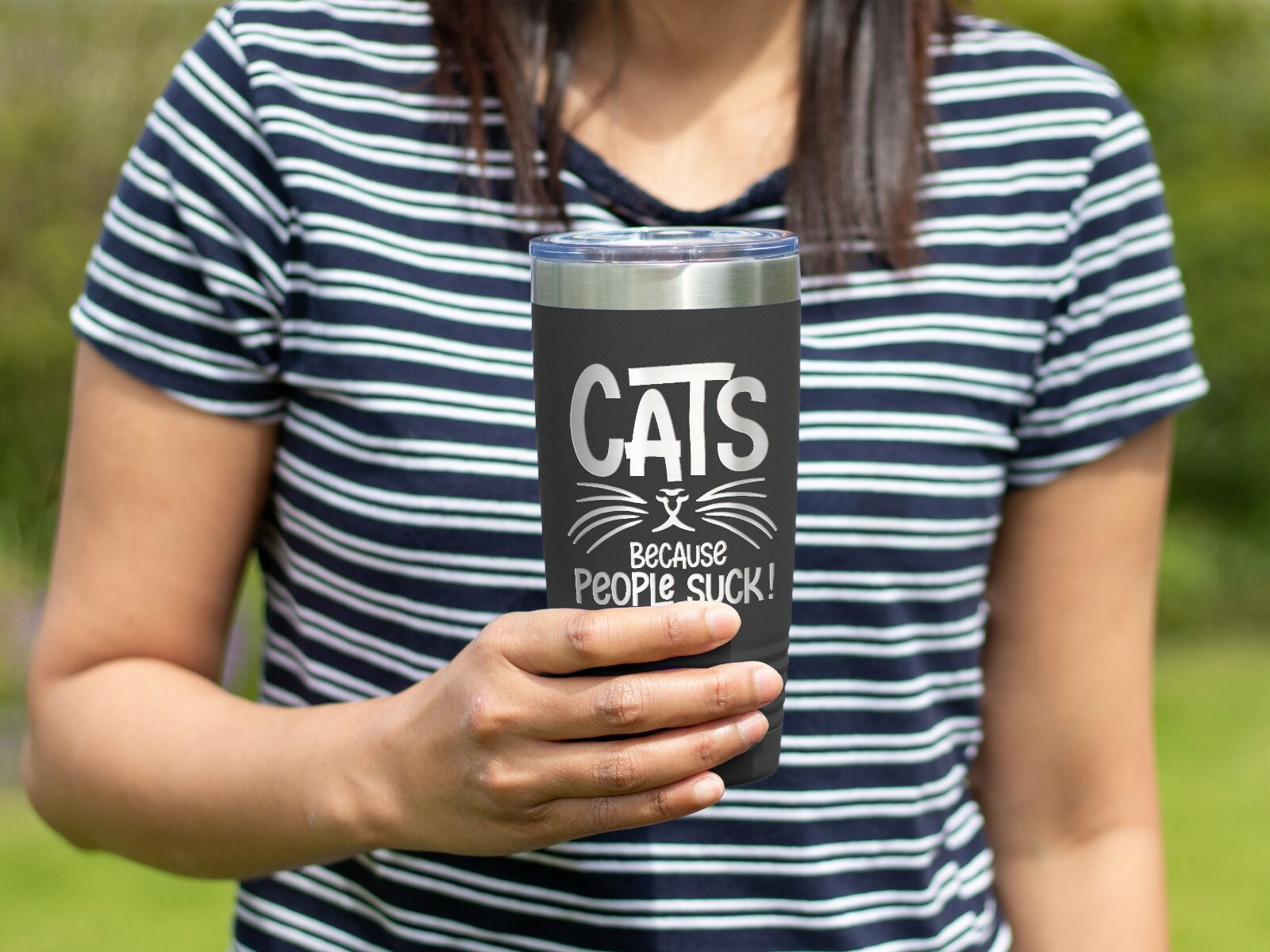 Coffee Tumbler CATS BECAUSE PEOPLE SUCK Funny Travel Tumbler – Black 20 oz.