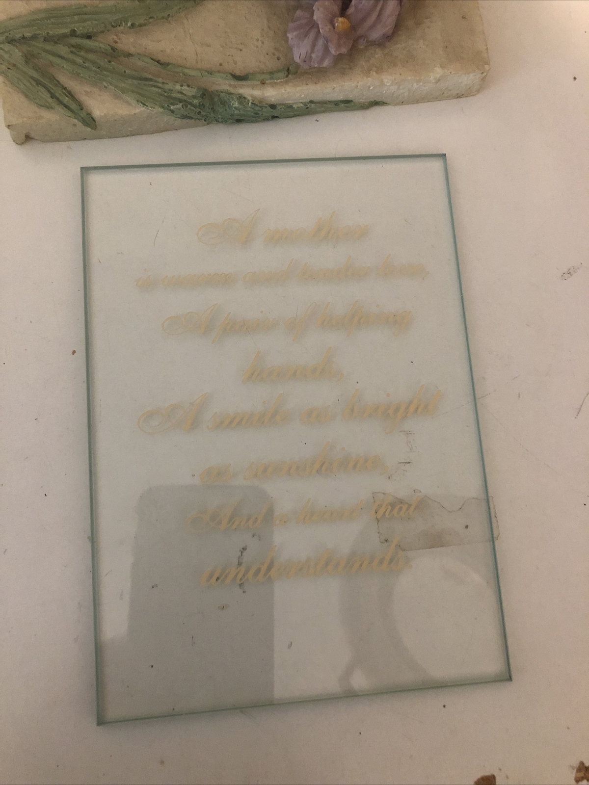 Mothers Day Glass Plaque On A Stone Base With A Floral Design