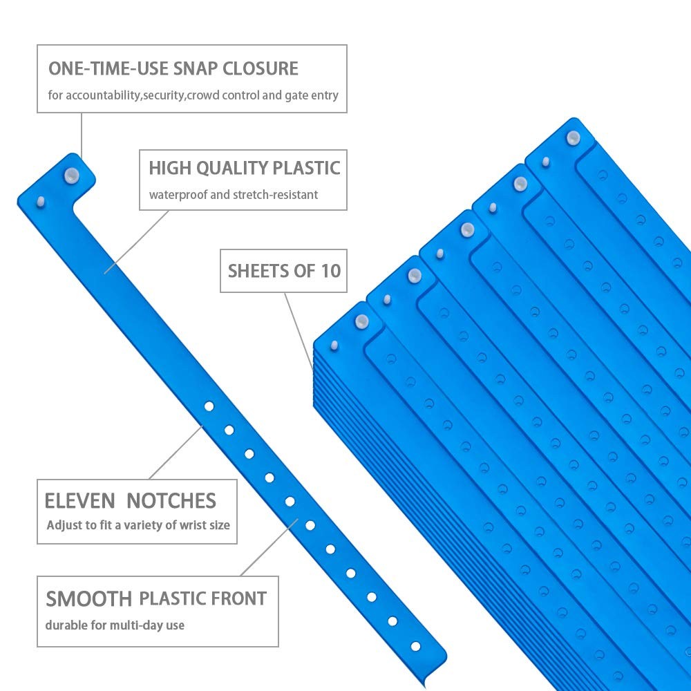Neon Blue Vinyl Wristbands – 100 Pack Plastic Wristbands for Party Events