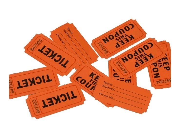 100 Double Stub Raffle Tickets 50/50 Split the Pot Packaged as Pictured