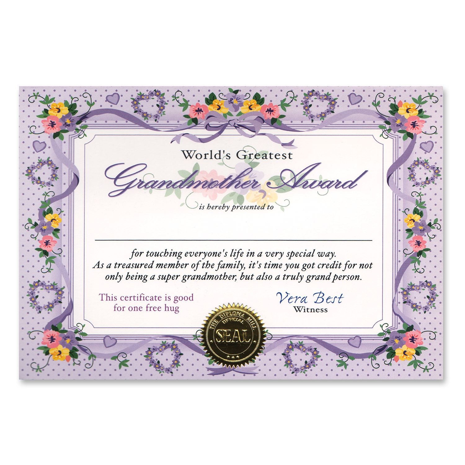 Beistle World’s Greatest Grandmother Award Certificates – Baby Shower | Party
