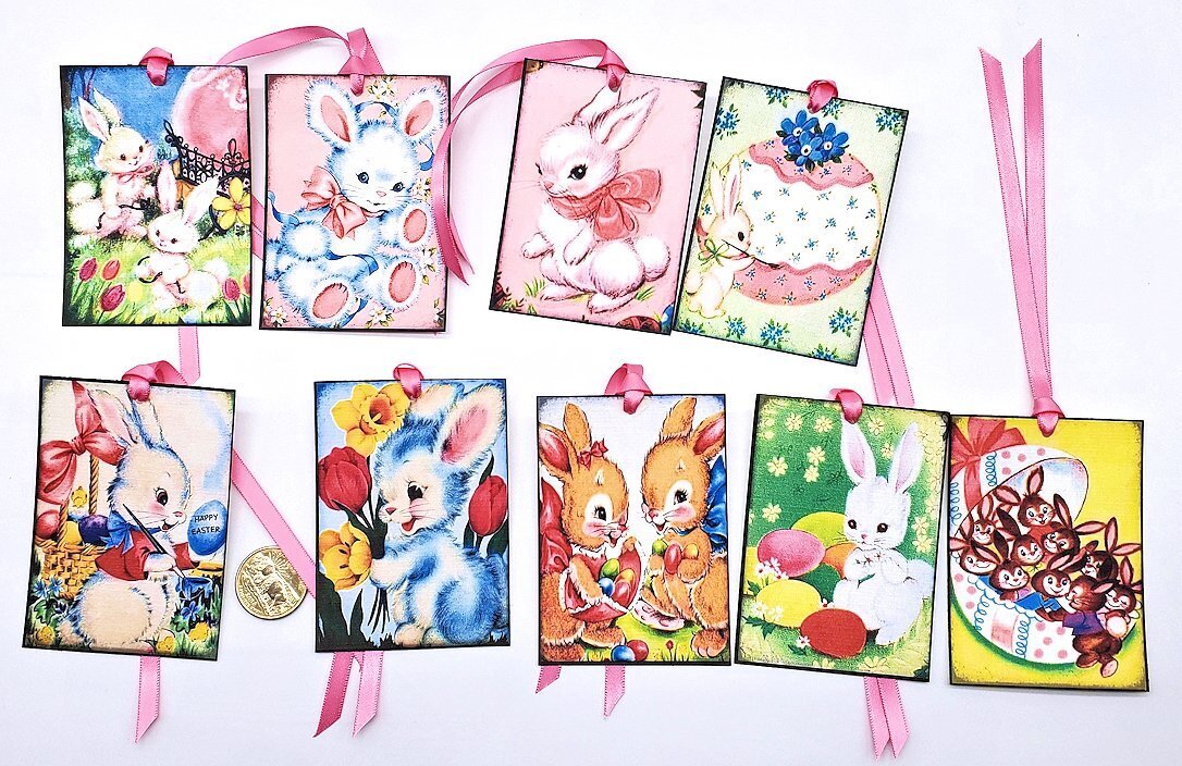 9-Easter-Retro-Mid Century-1950’s-Bunnies-Journal-Linen Cardstock-Gift-Hang-Tags