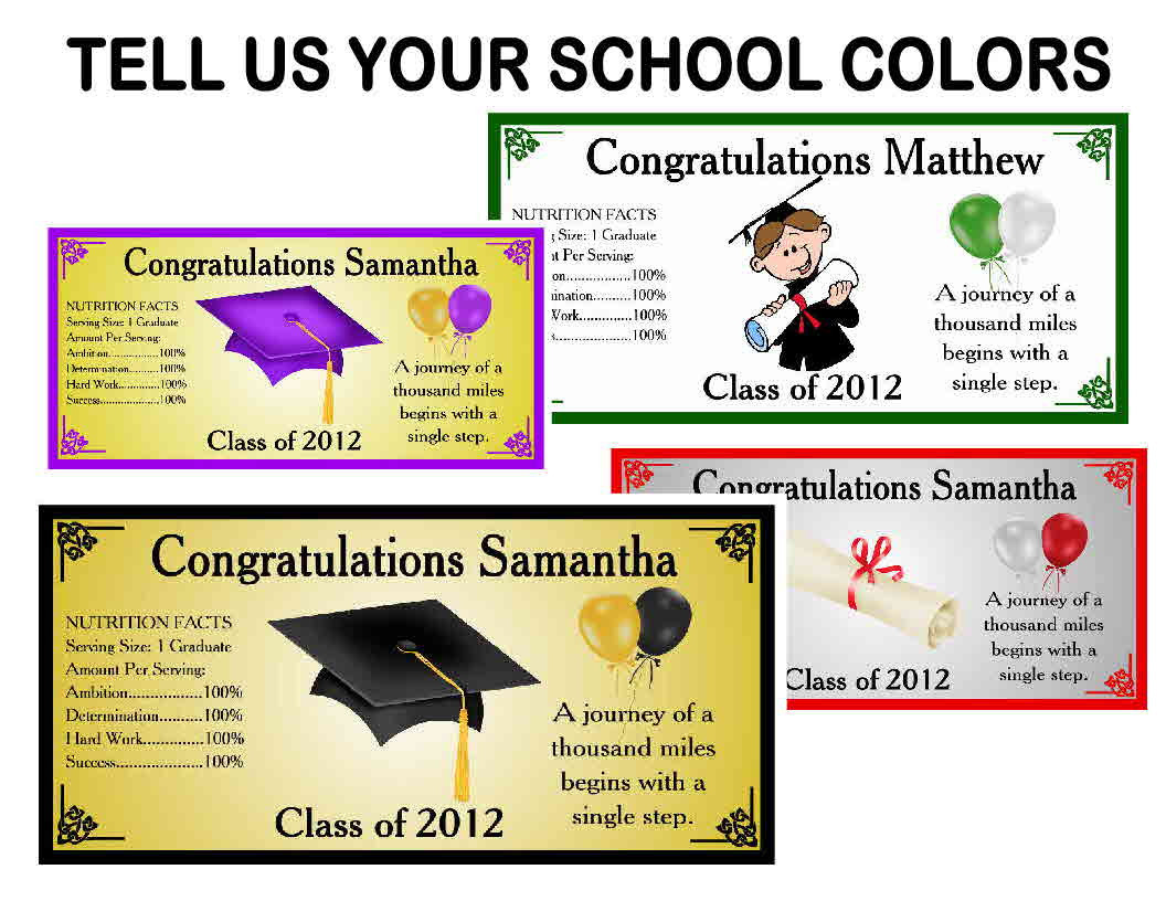 100 GRADUATION PARTY FAVORS WATER BOTTLE LABELS ~ Glossy ~ Waterproof Ink