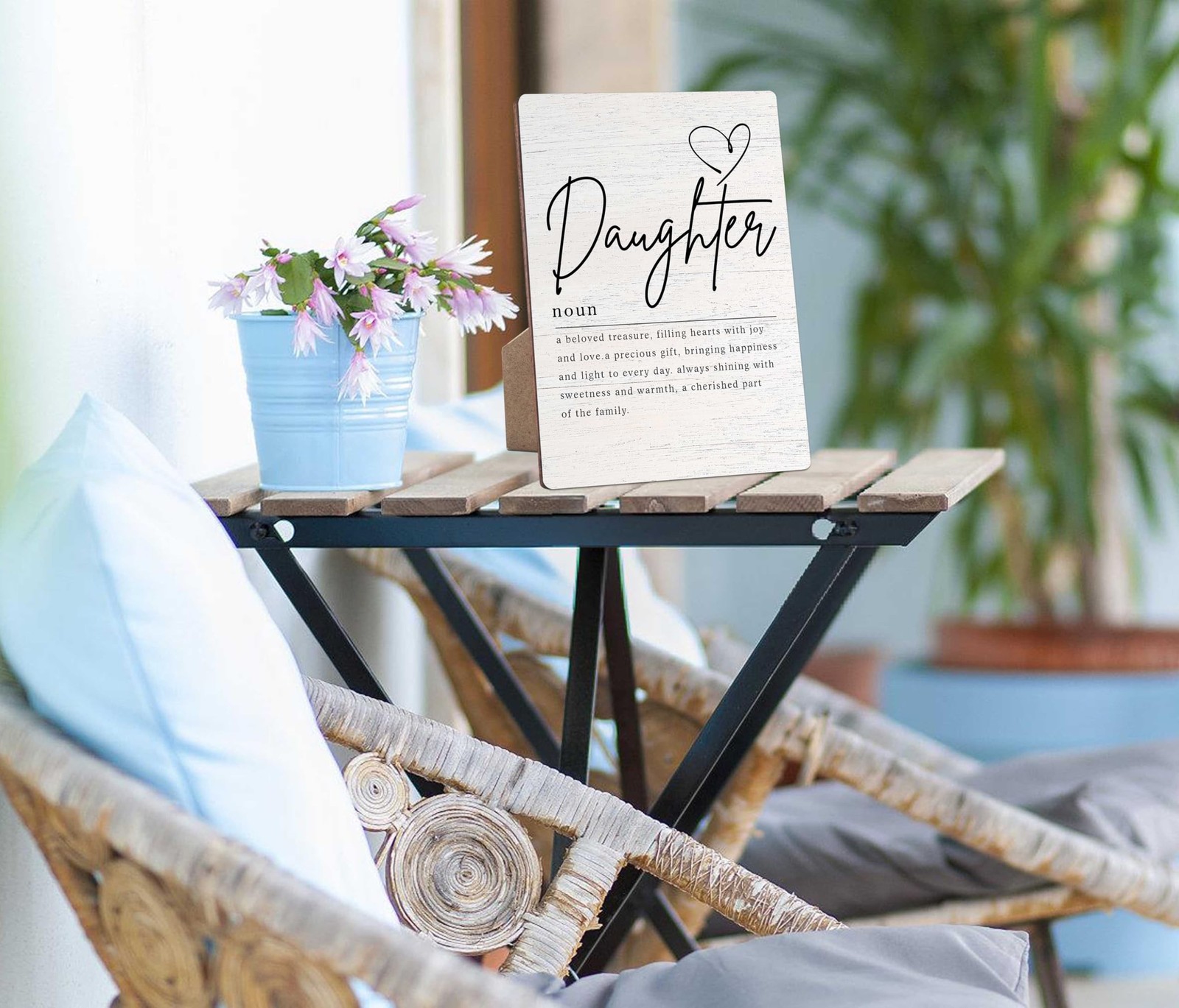 Daughter Definition Farmhouse Wood Sign with Stand for Women’s and Men’s Desk…