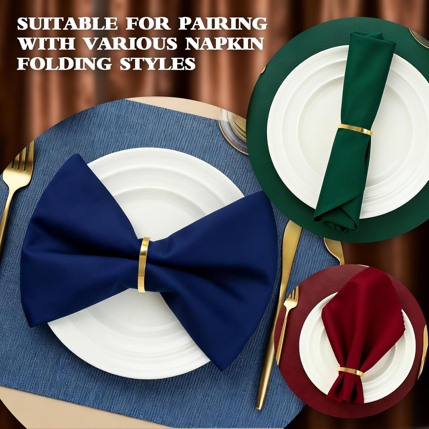 100 Pcs Gold Napkin Rings Bulk, Exquisite Round Napkin Ring Buckles, Suitable