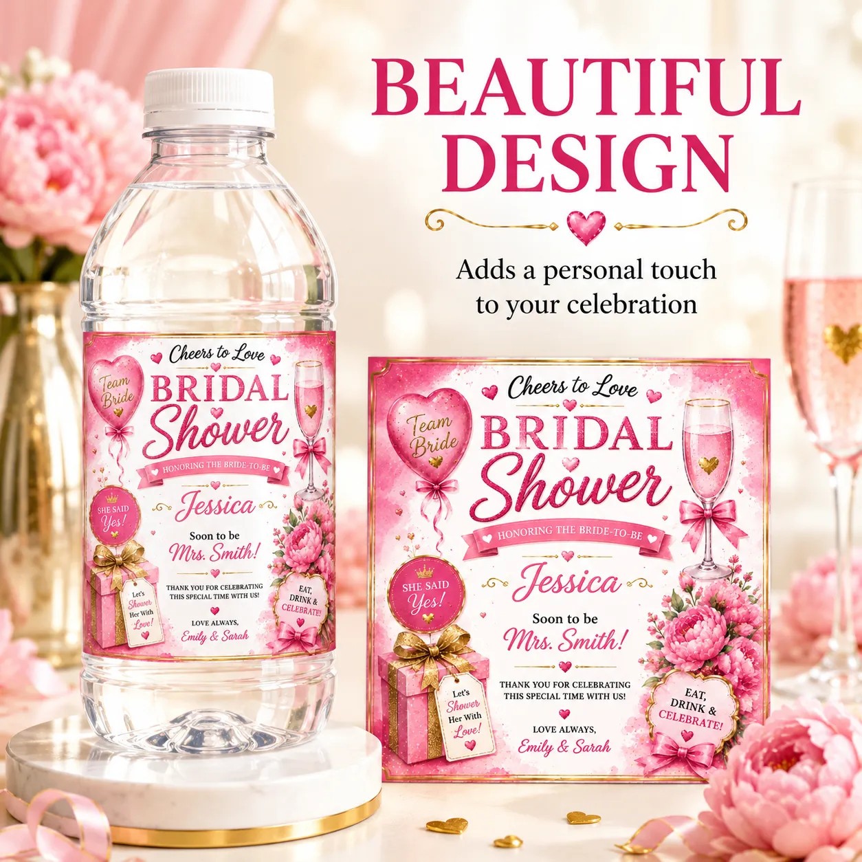 Personalised Bridal Shower Bottle Label Sticker Bride to Be Gift Decoration