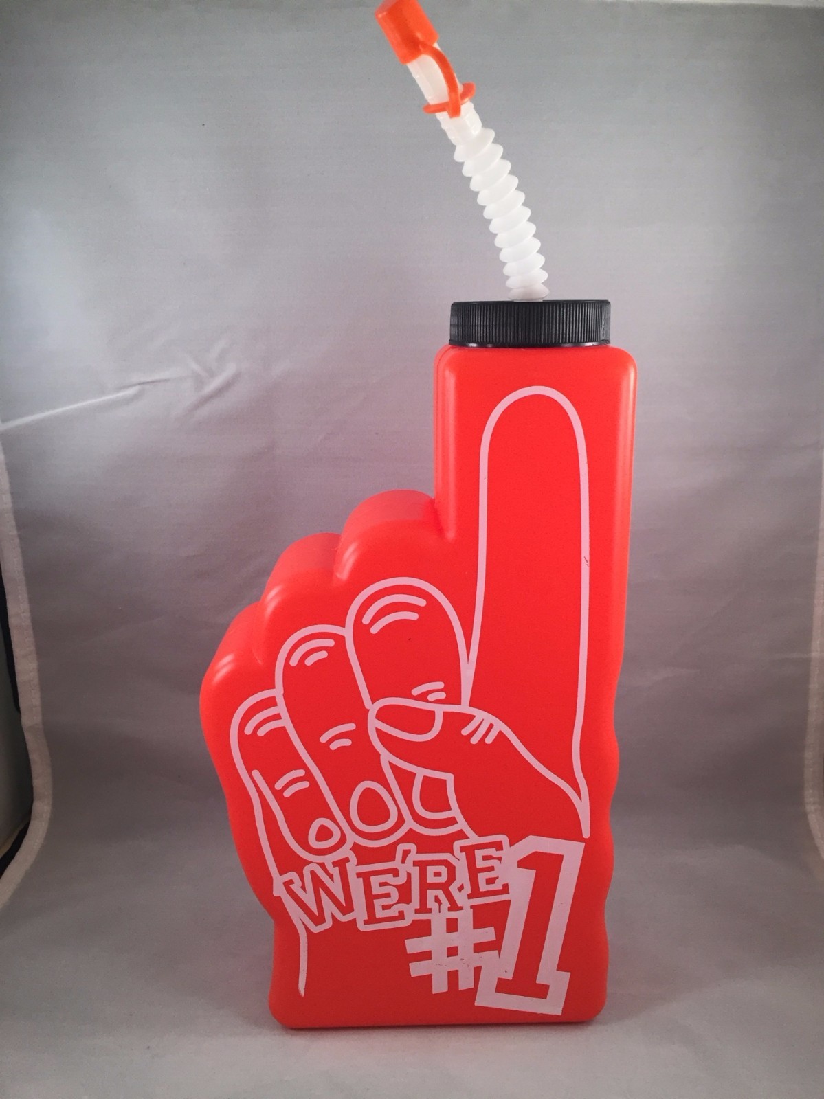 Orange Sports We’re #1 Foam Finger Drinking Bottle Straw Cap Team Party Water