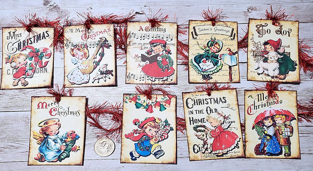 9-Christmas-Retro-Mid Century-50’s-Junk Journals-Linen Cardstock-Gift-Hang-Tags