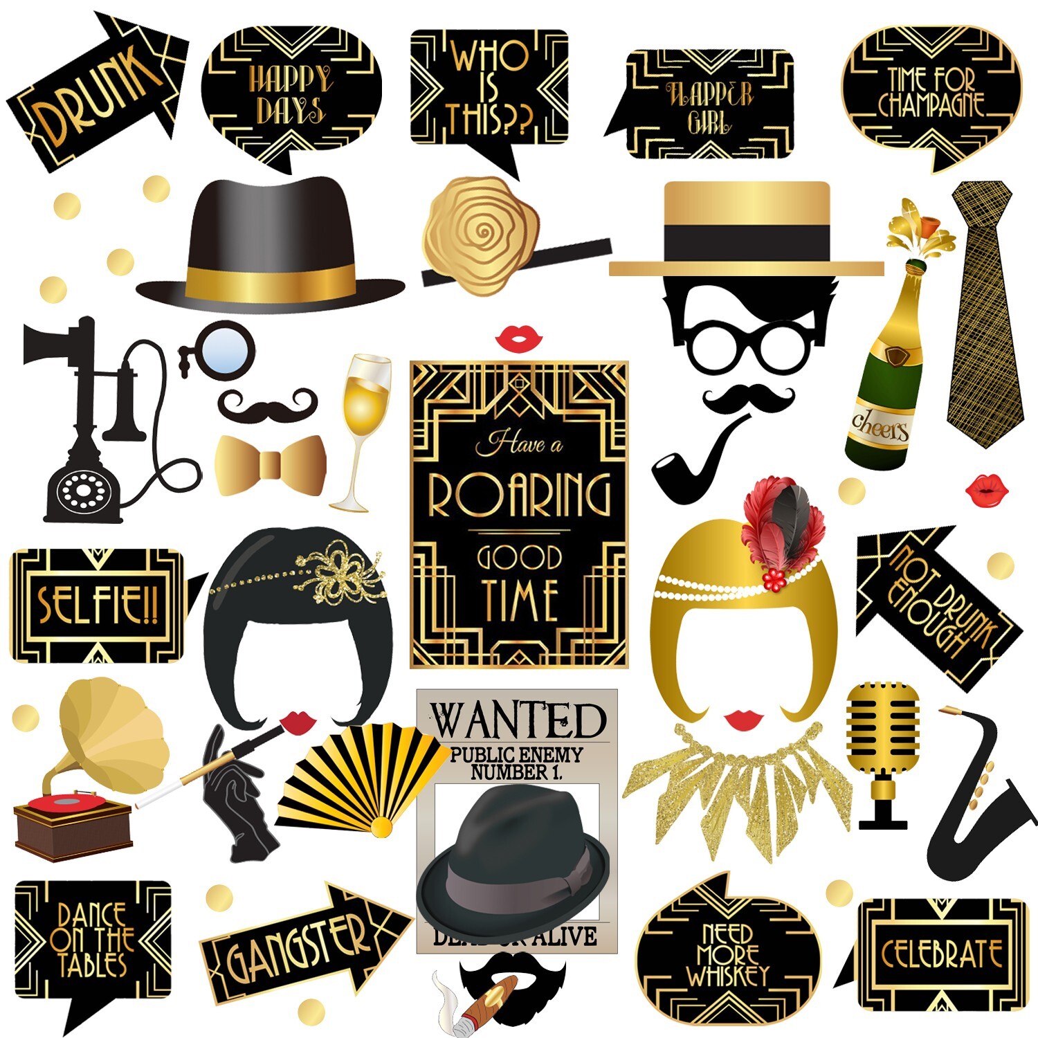 43pcs Roaring 20s Gatsby Photo Booth Props Gatsby Roaring 20s Party Decorations