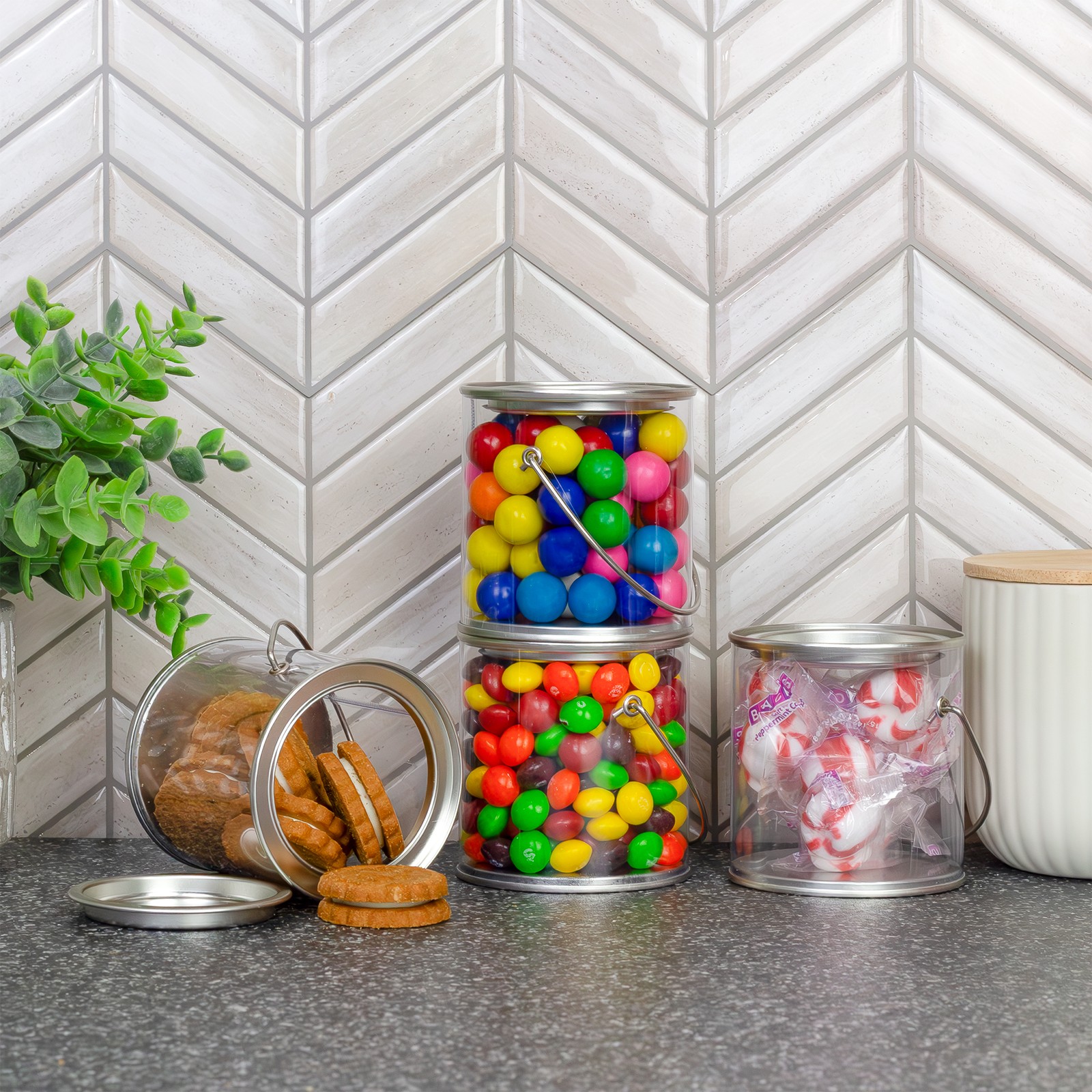 Mini Clear Plastic Paint Cans 6pk; DIY/Craft/Party Decor Favors for Candy/Gifts