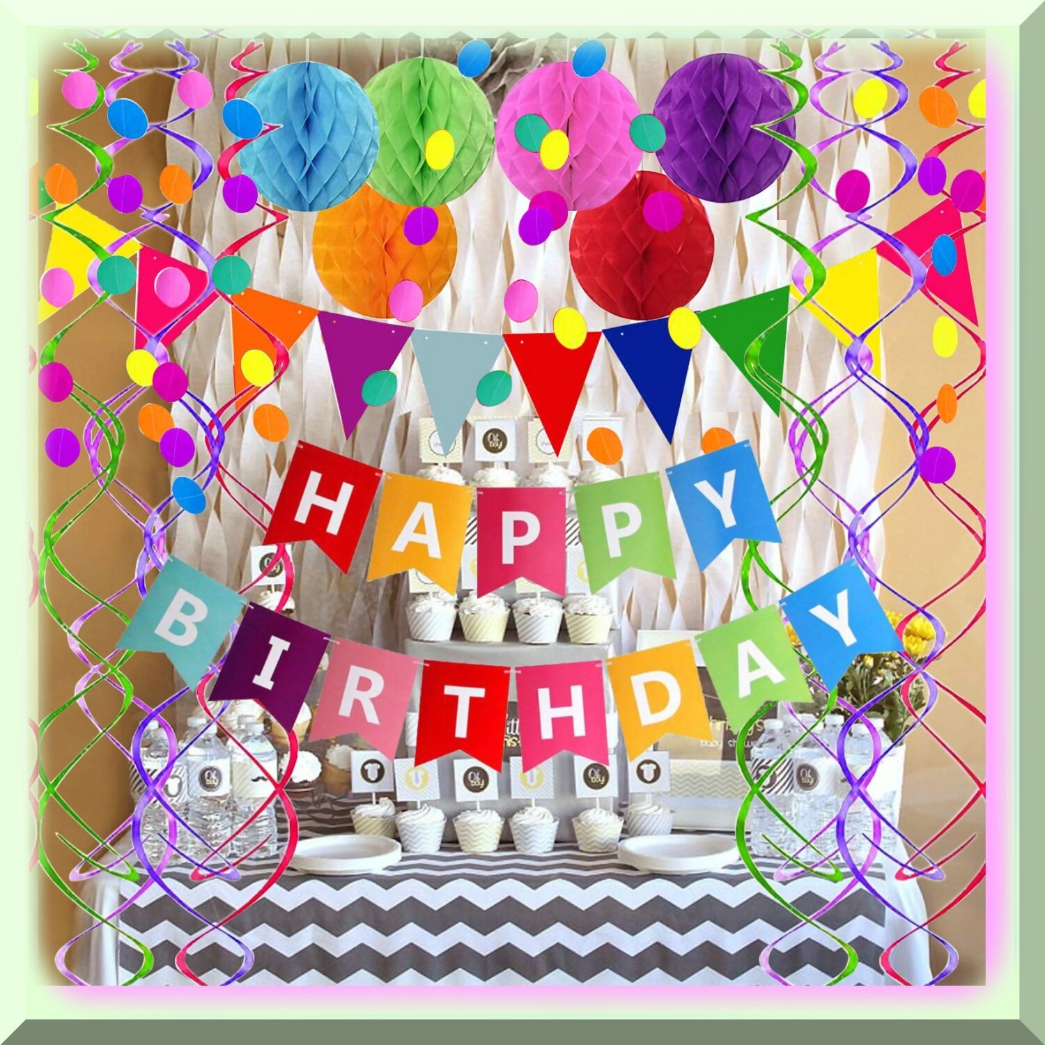 Colorful Party Decorations Bunting Confetti Streamers