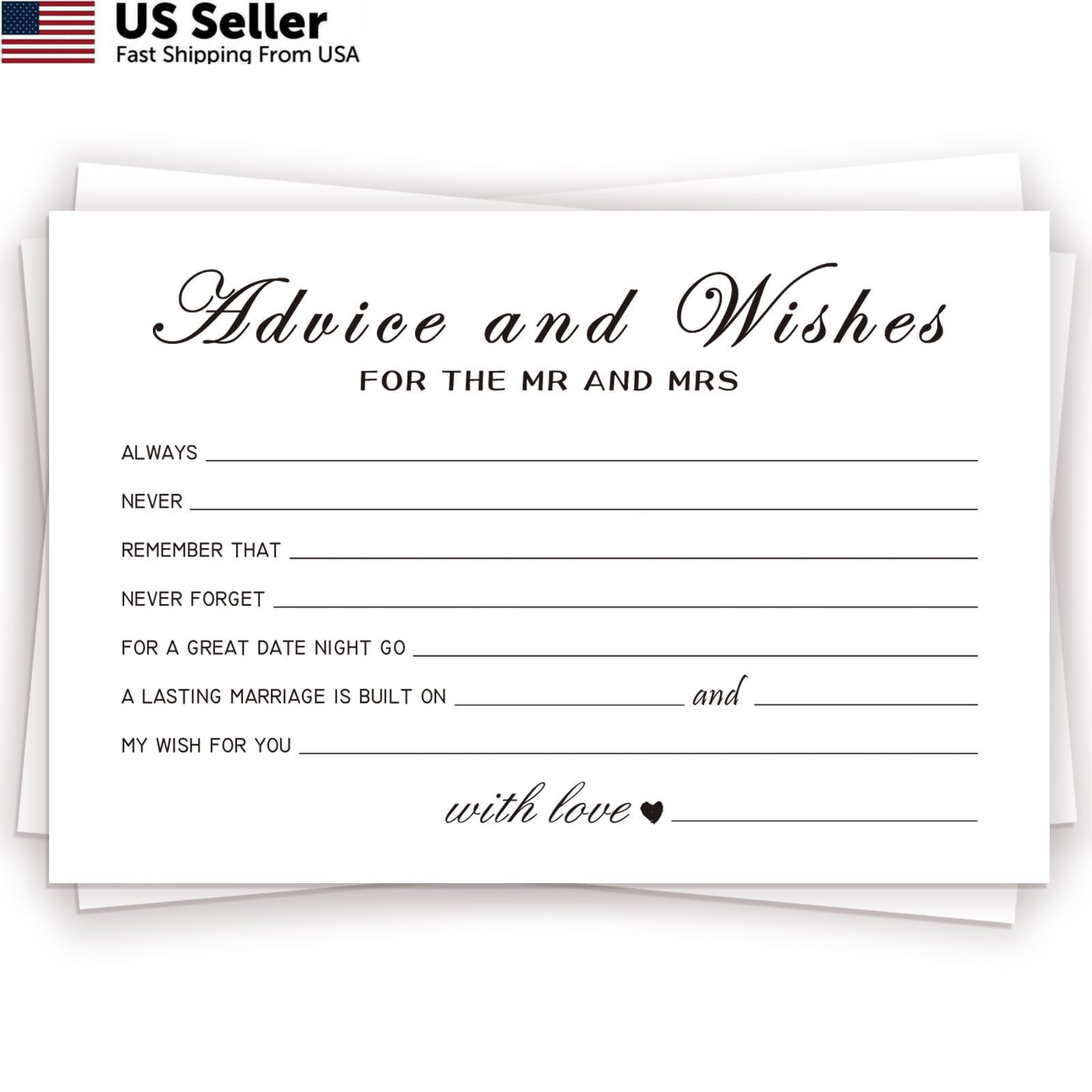 Advice and Wishes Cards for the New Couples Mr Mrs, 4×6 inches, kraft