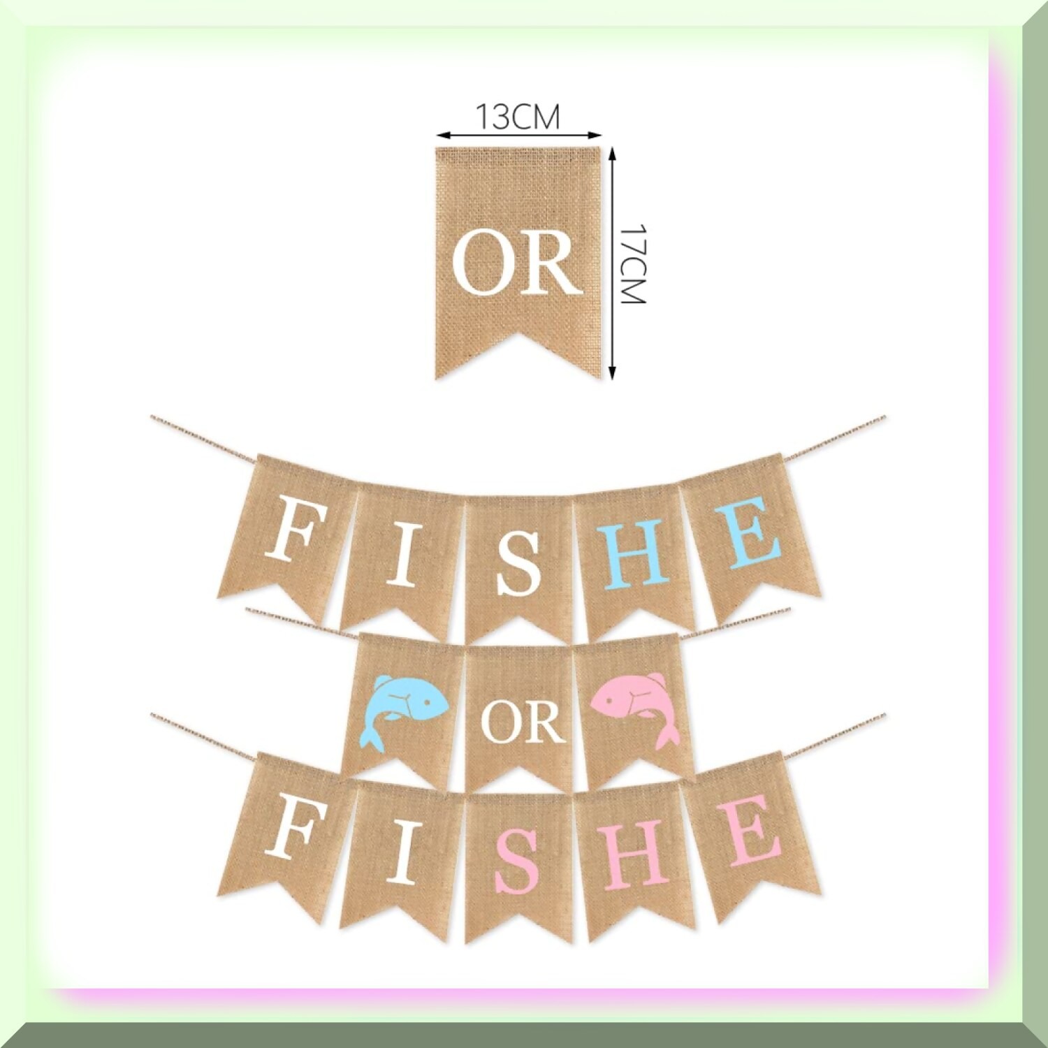 Fishy Fun Gender Reveal Burlap Flag Set