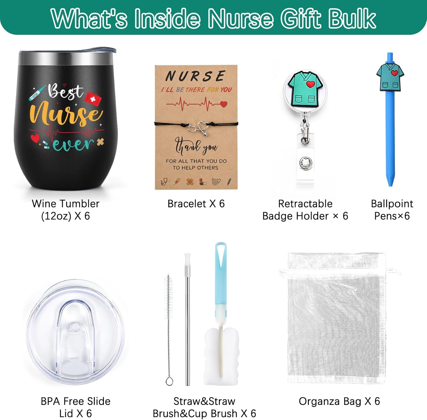 30Pcs Nurses Week Gifts Bulk 2026, 12Oz Nursing Wine Tumblers, Badge Clips, Ball