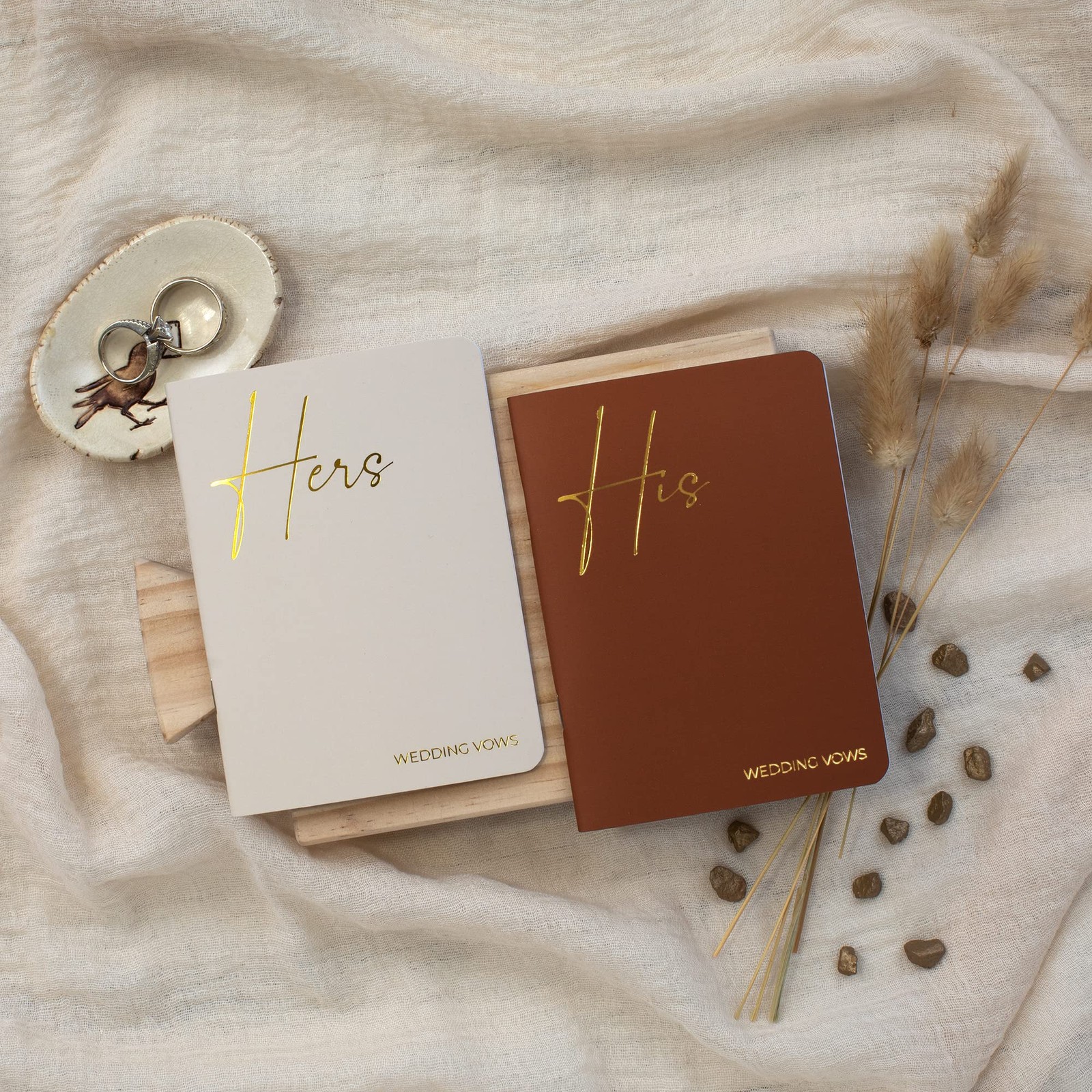 Personalized Wedding Vow Books, Gold Foil Design, Brown