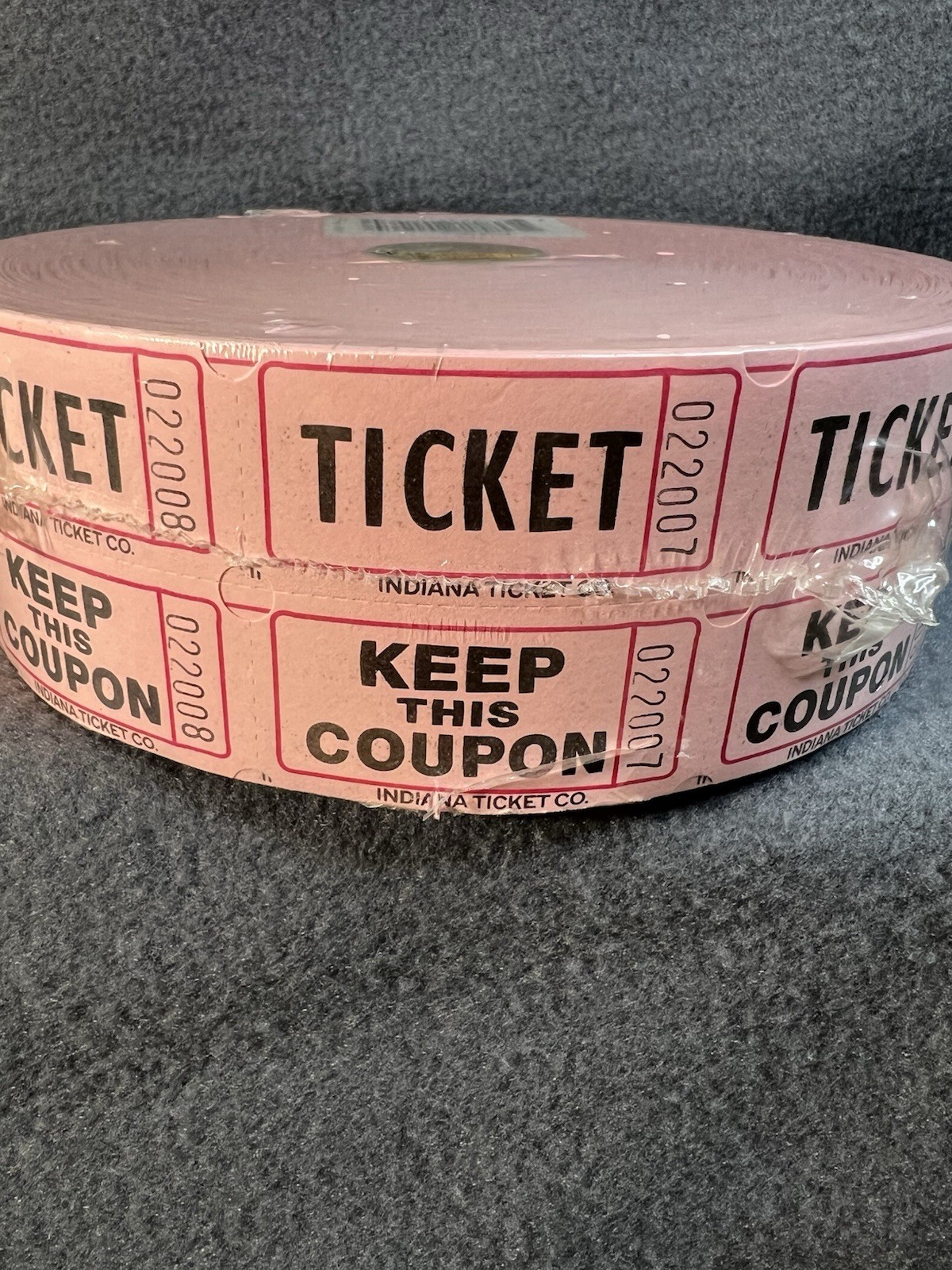 Roll of 2000 Pink Double Stub Raffle Tickets Split New Sealed