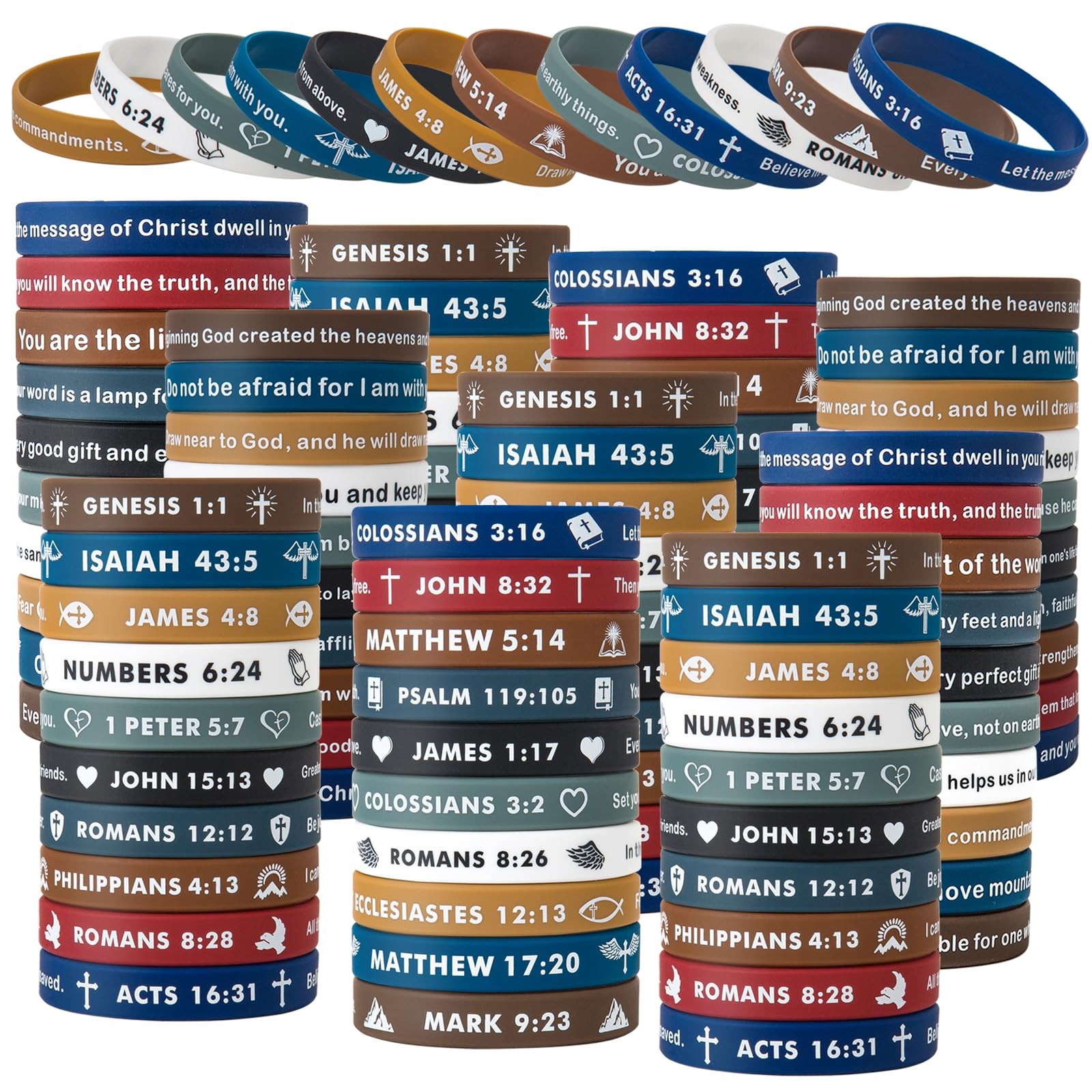 100 Pieces Religious Silicone Wristbands Bulk Bible Rubber Bracelets Colorful…