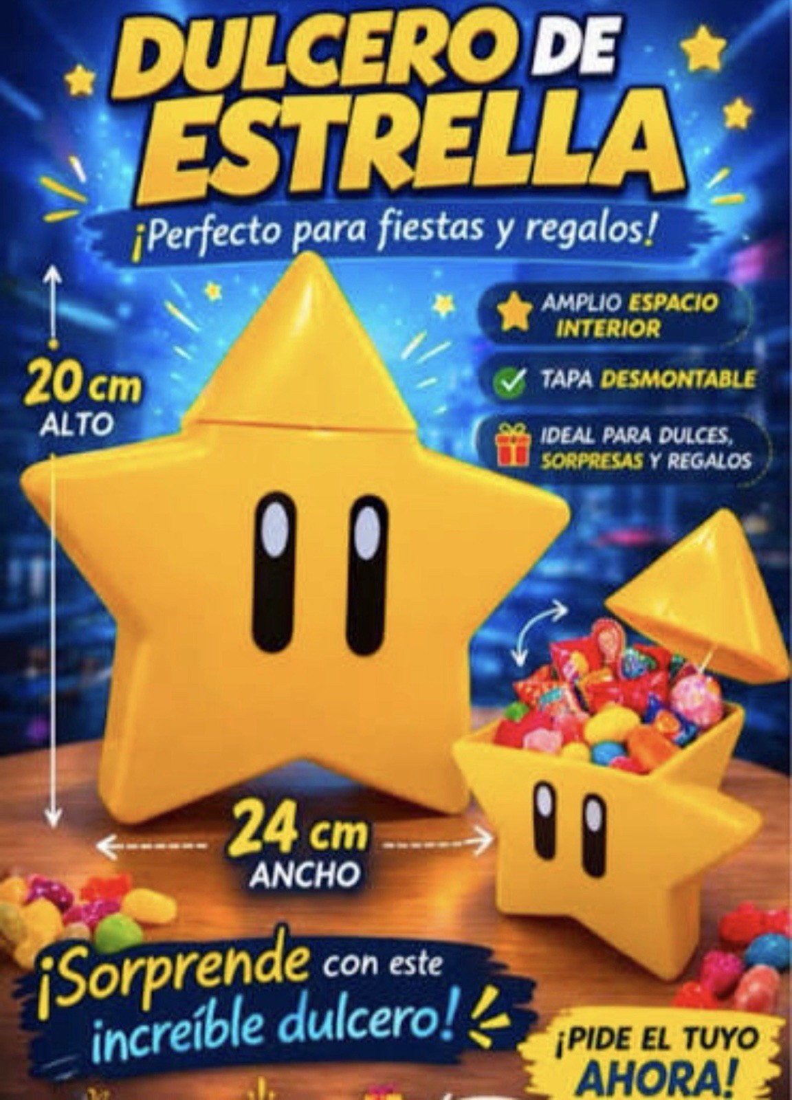 Estrella Jumbo Super Mario Dulcero 10 Table Centerpiece & Party Candy Favor Star