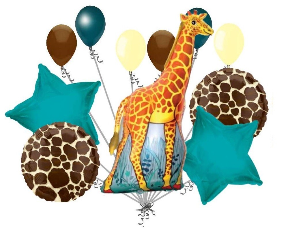 11 pc Giraffe Balloon Bouquet Decoration Happy Birthday Jungle Zoo Party Safari