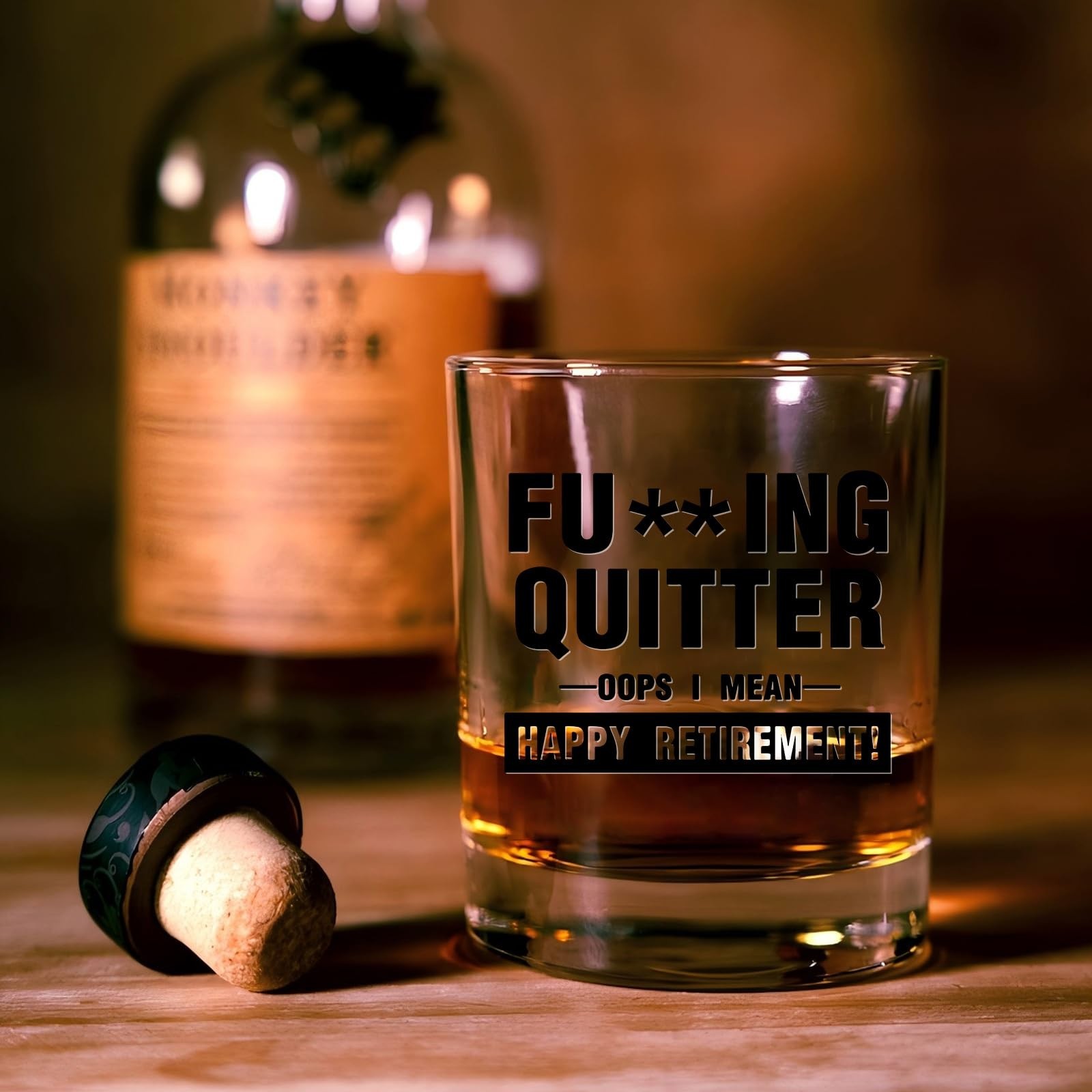 comfit 2026 Retirement Gift for Men Whiskey Glass–13.8oz F cking Quitter O