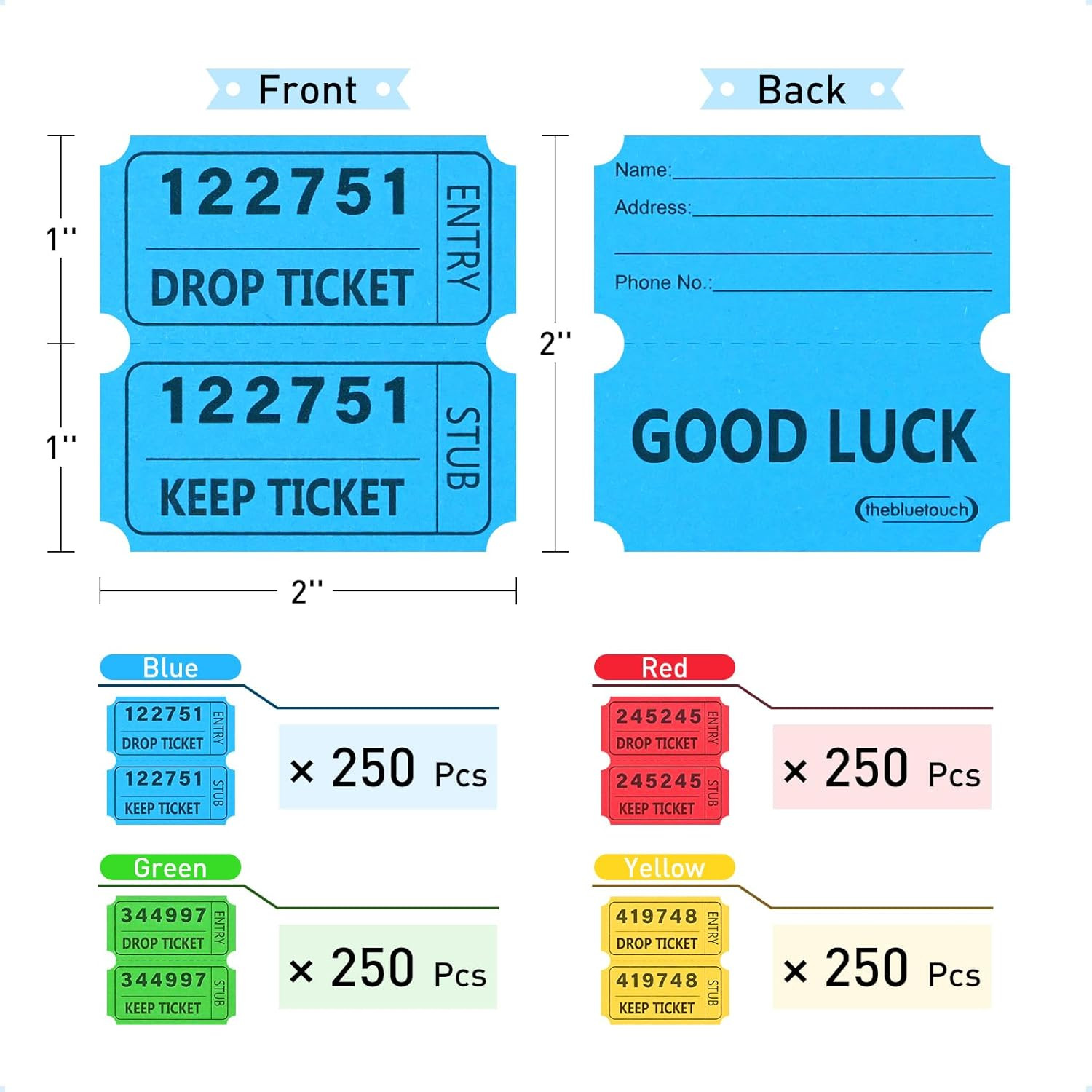 2000 Pcs 50/50 Raffle Tickets, Large Bold Numbers Double Tickets, 2″X2″ Ticket f