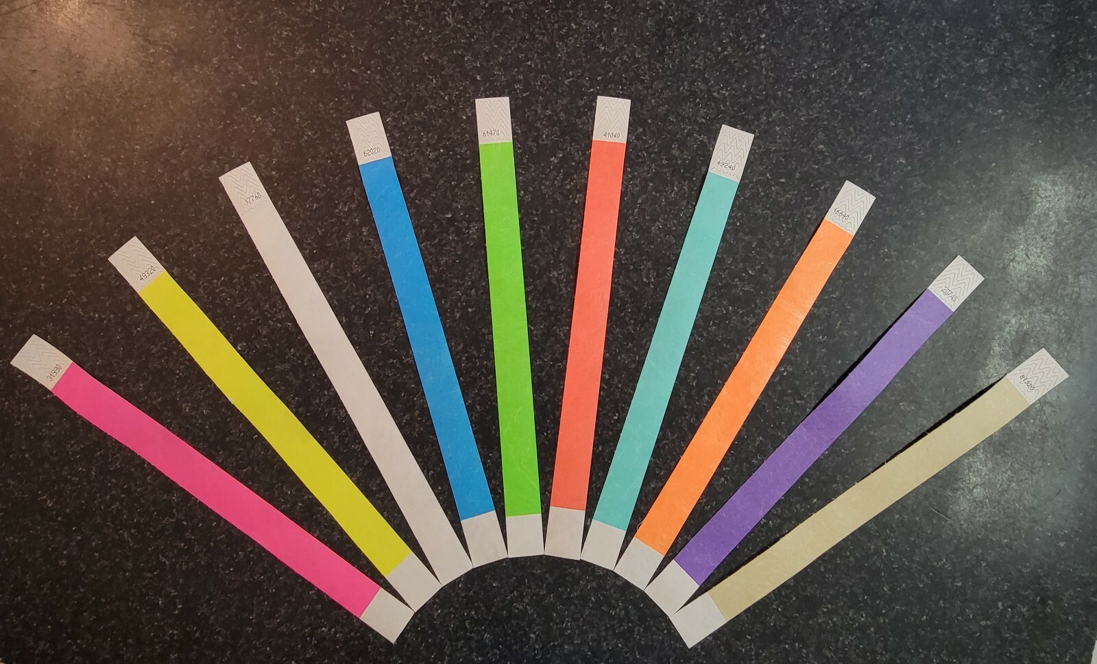 100-1000 3/4″ (10-100 each of 10 colors) TYVEK WRISTBANDS, PAPER WRISTBANDS