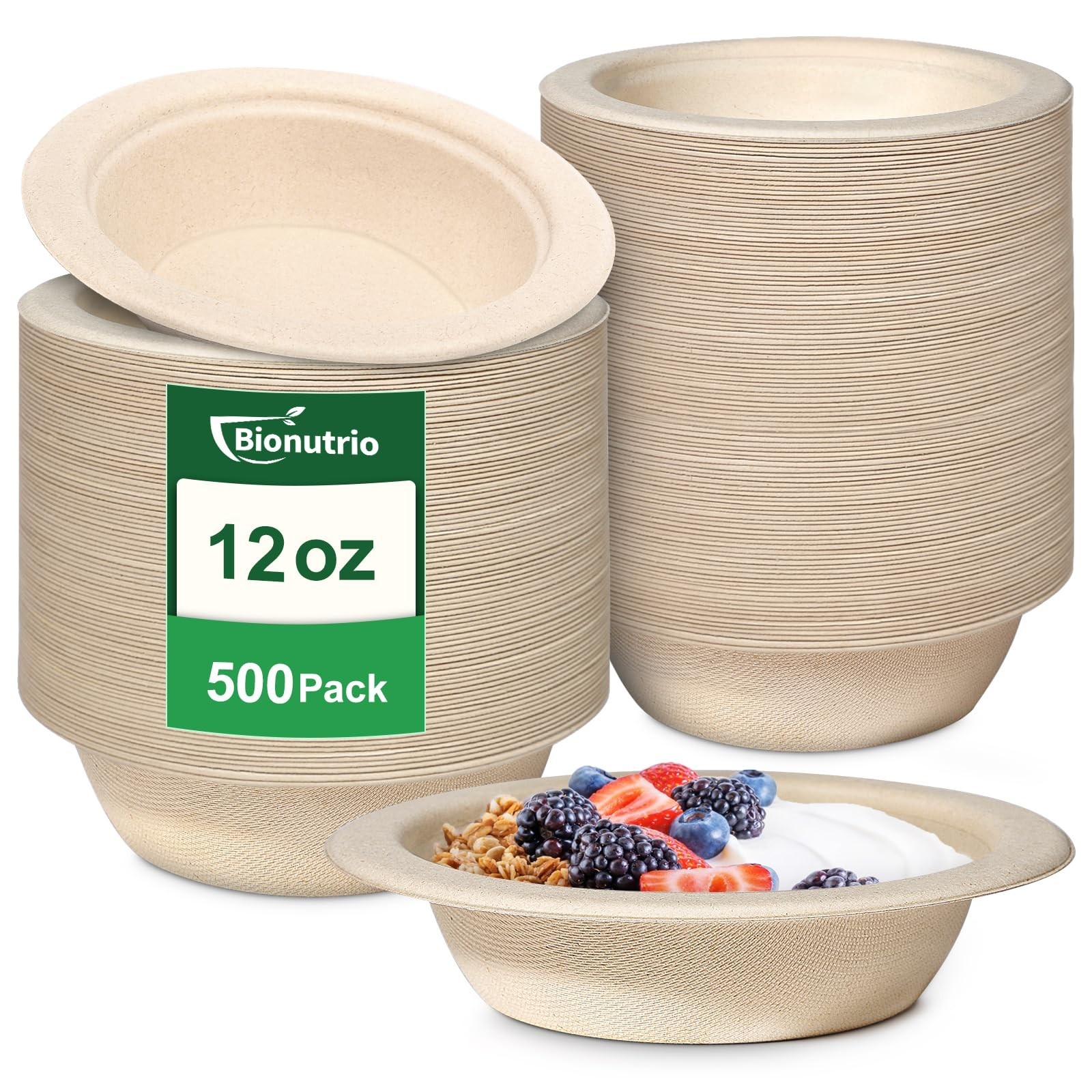 12 oz Paper Bowls Disposable, 500 Pack Heavy Duty Paper Bowls Bulk, Compostab…