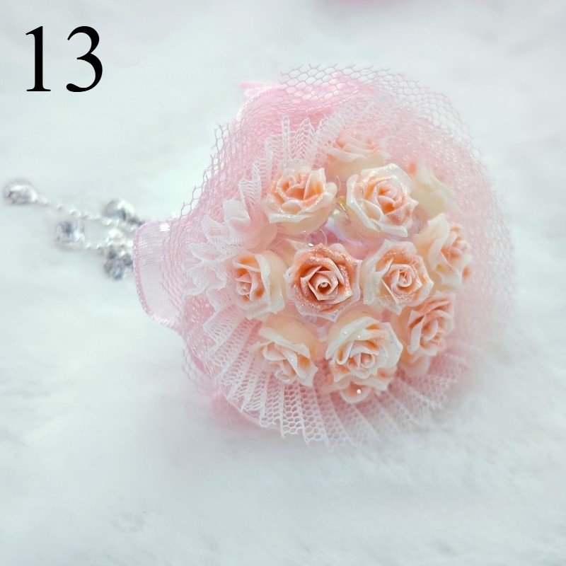 1PC Handmade Beaded Pens Decor with Hole Fringe Chain DIY Mini Lace Rose Bouquet