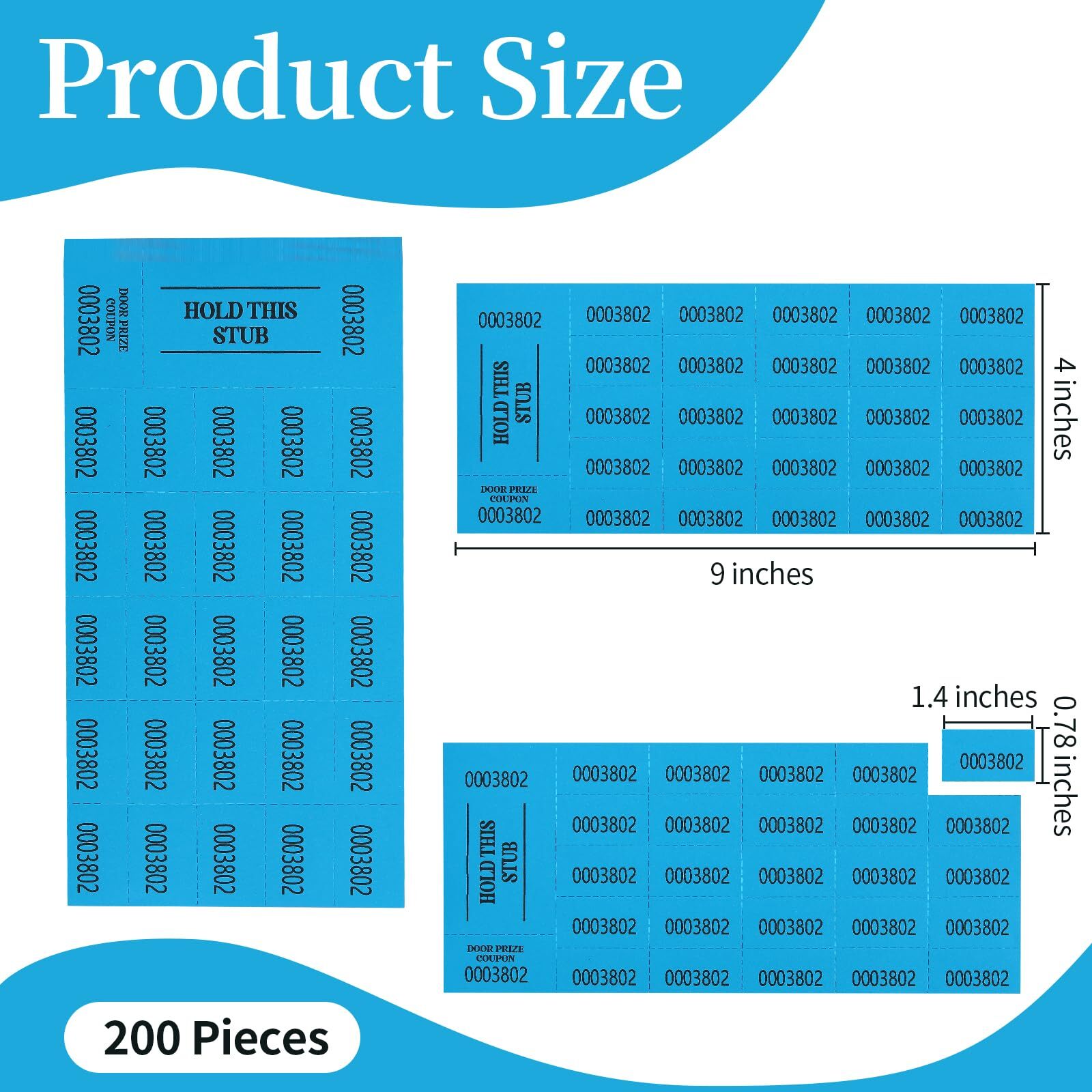 200 PCS Basket Tickets Chinese Raffle 4 x 9 Inch Blue Carnival