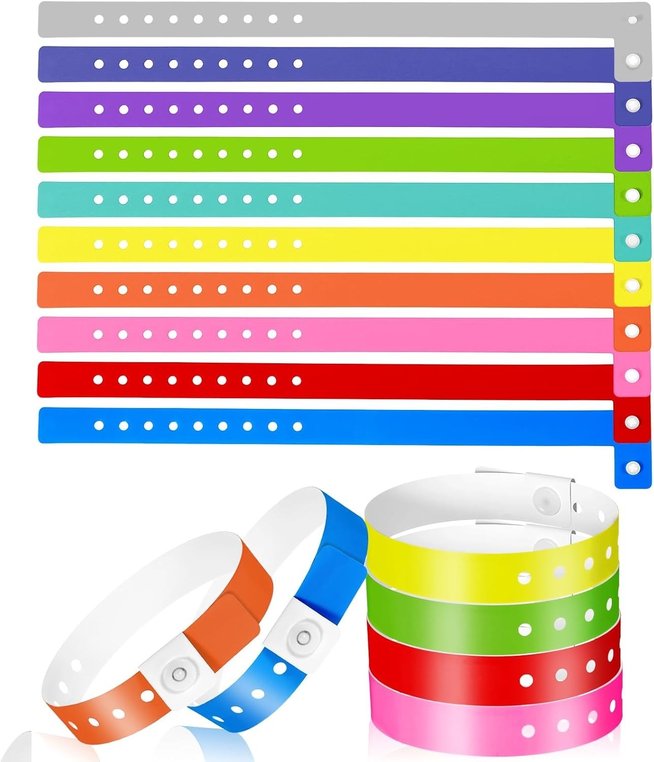 60 Pcs Vinyl Wristband in 10 Colors, Plastic Wristbands for Events, Neon Plastic