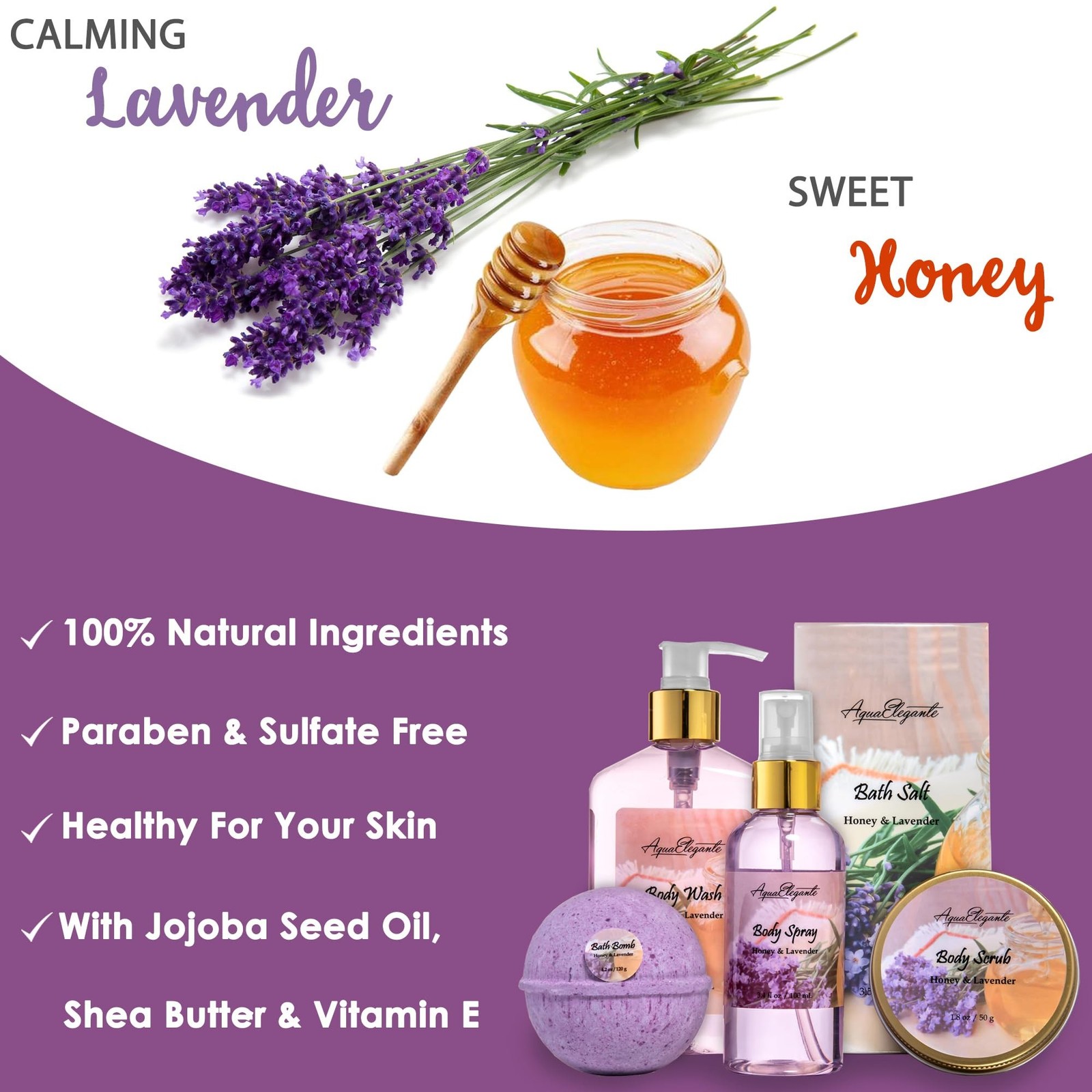Bath Spa Gift Sets – Luxury Basket With Honey & Lavender – Spa Kit … Fast Ship