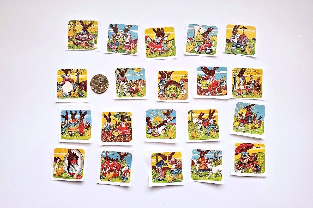 20-Easter-Victorian-Fussy Cut-Embossed-Scrap Reliefs-Bunnies-Glittered-Stickers