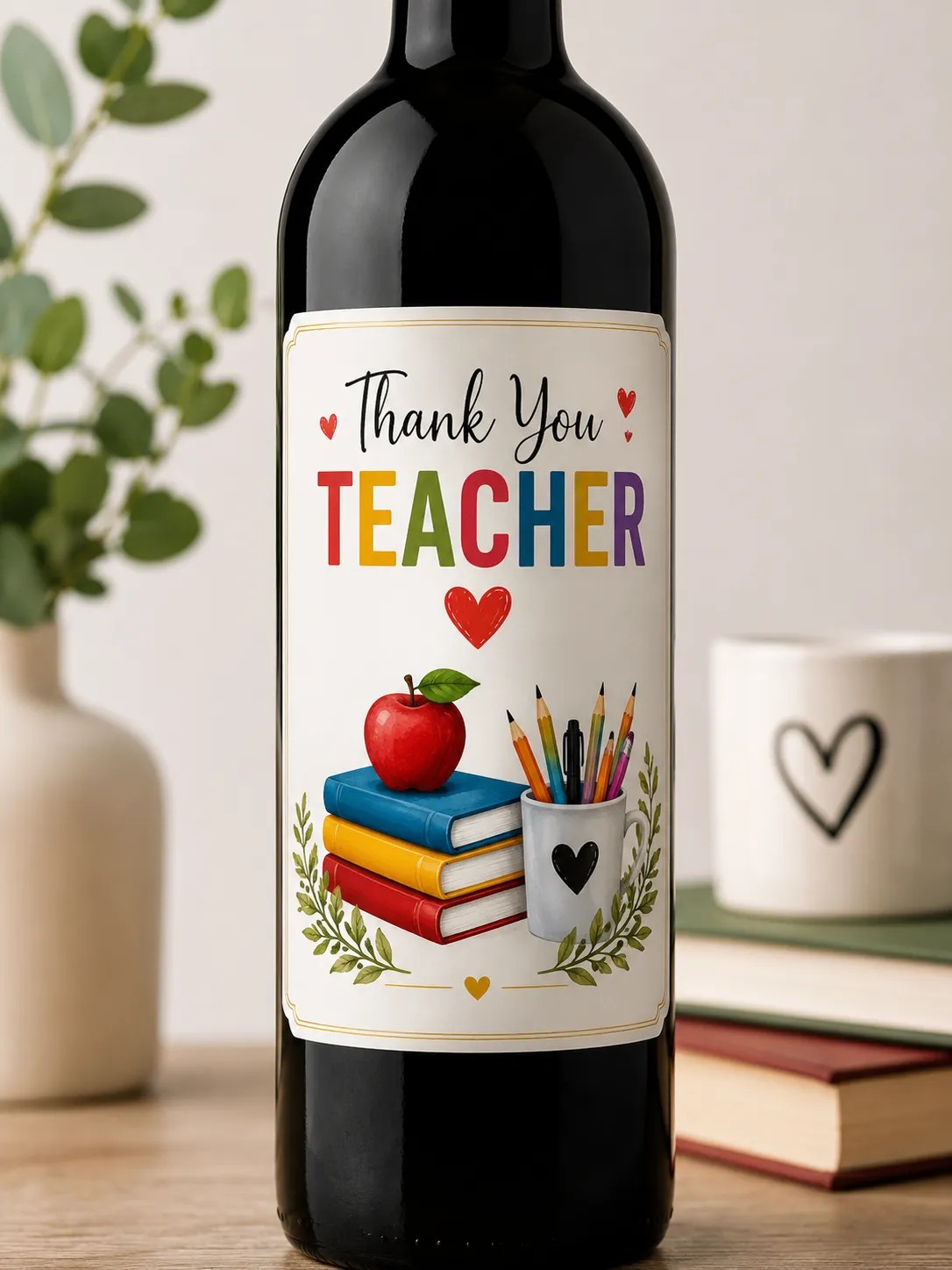 Personalised Teacher Thank You Bottle Label Sticker Custom Wine Gift