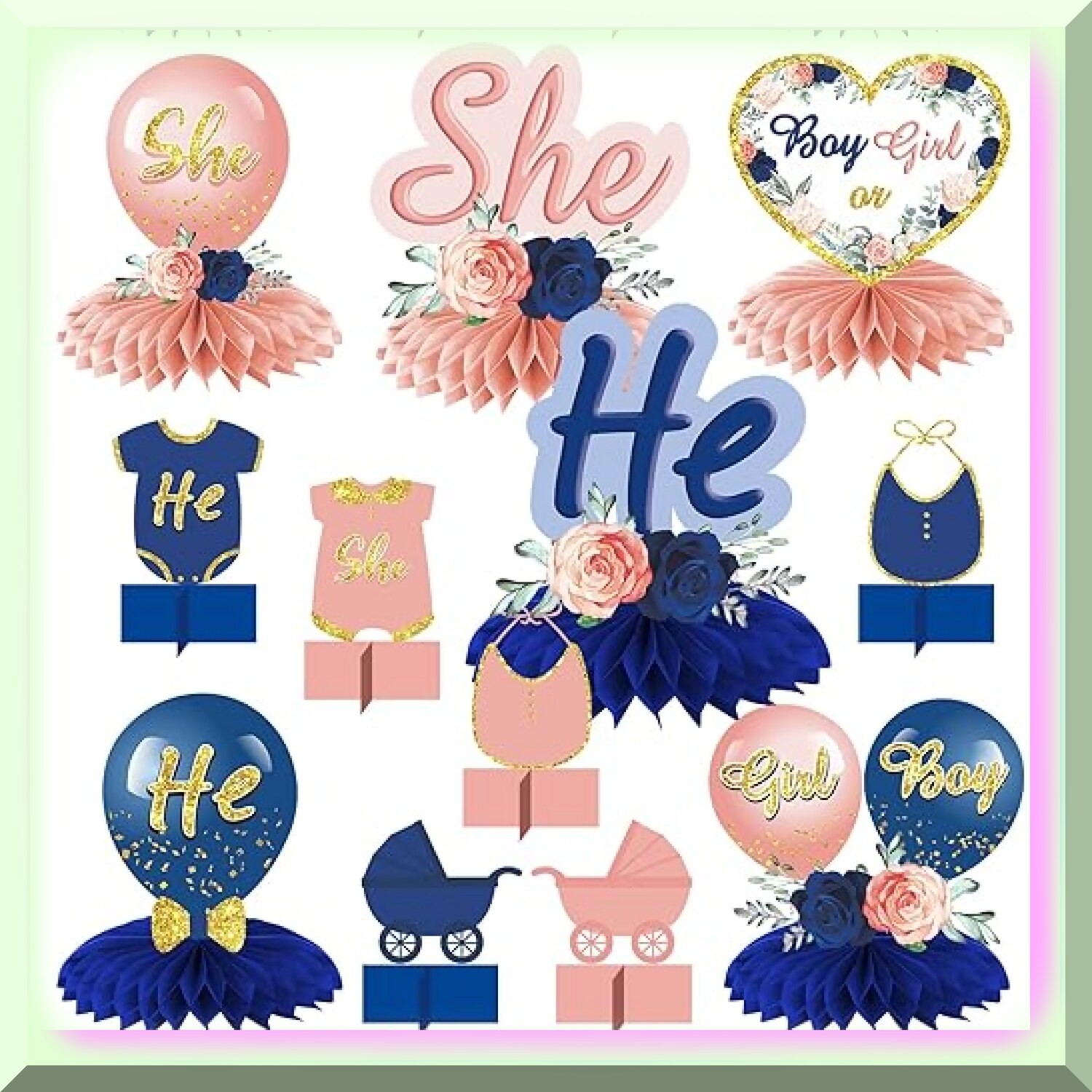 Honeycomb Gender Reveal Table Toppers 12 Pieces